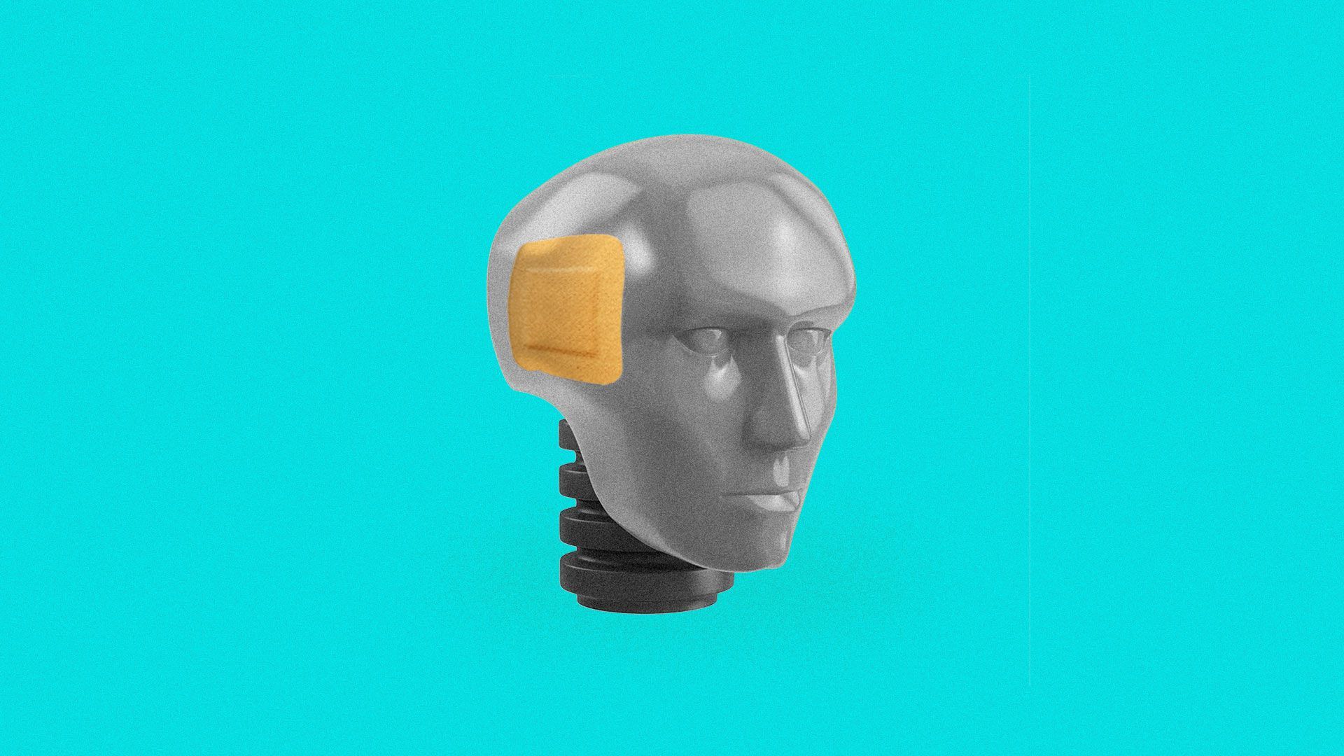Illustration of a crash dummy head with a band aide on its temple