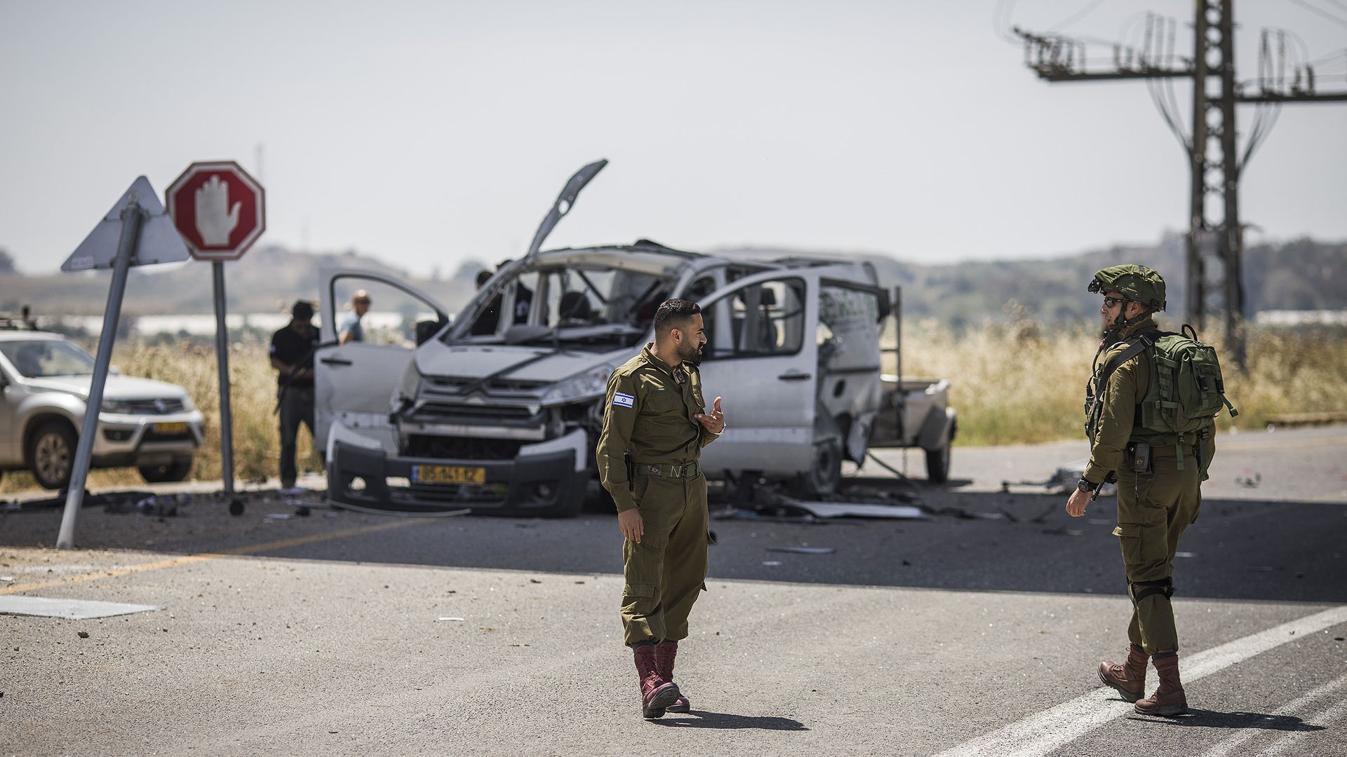 Damaged car from Gaza rocket strikes