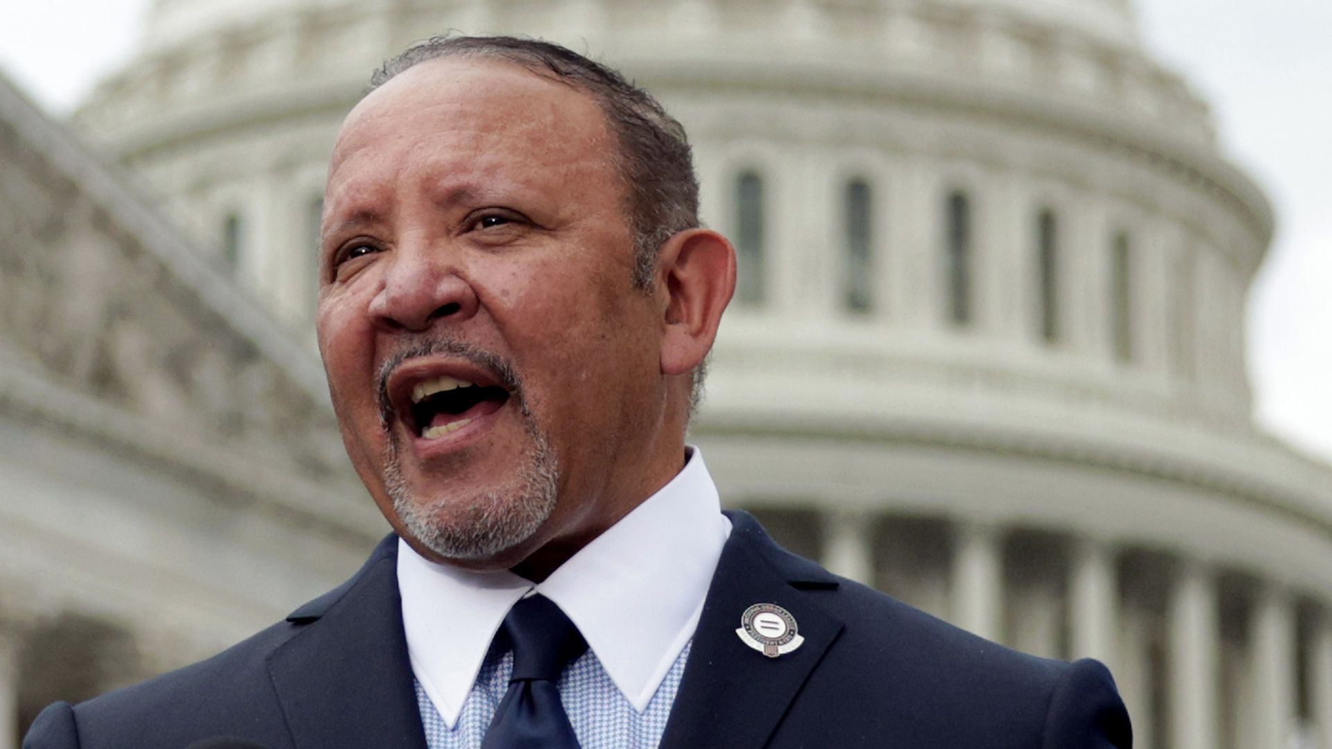 Photo shows Marc Morial talking in front of the U.S. Capitol.