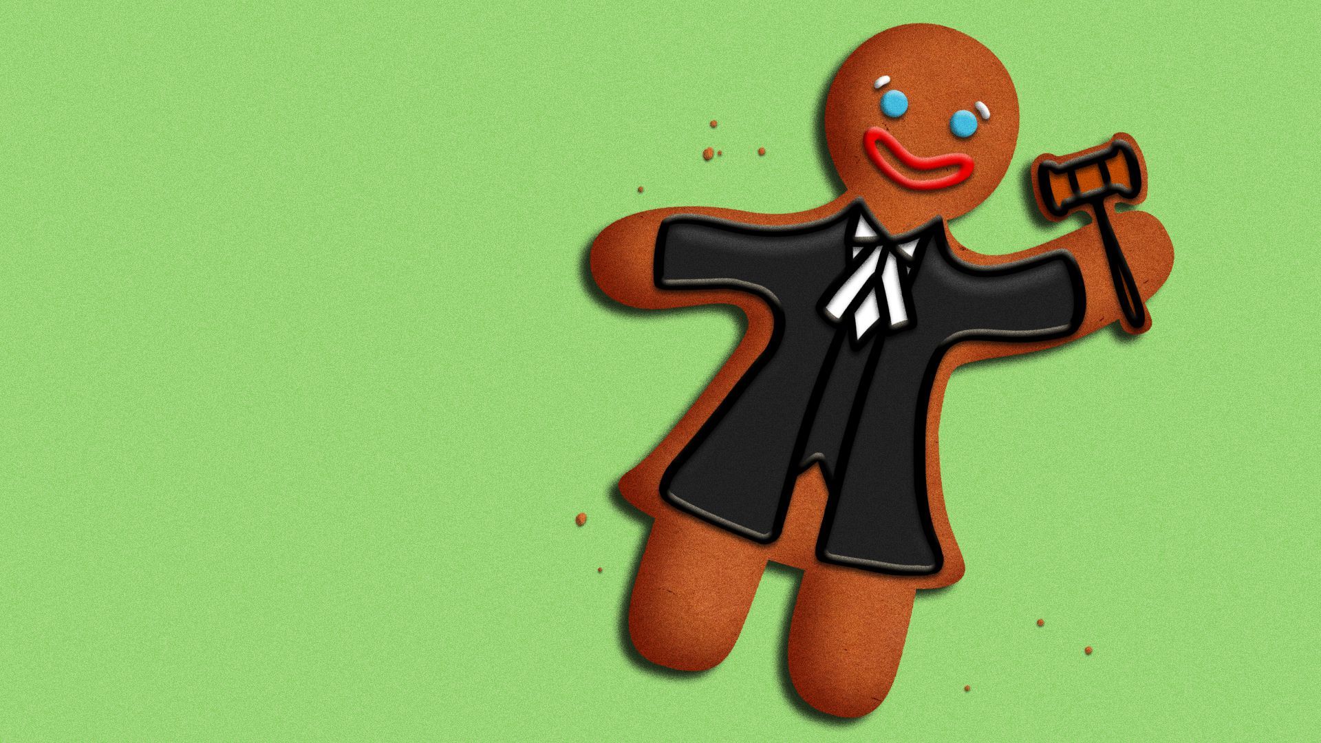 Illustration of a gingerbread cookie decorated like a judge. 