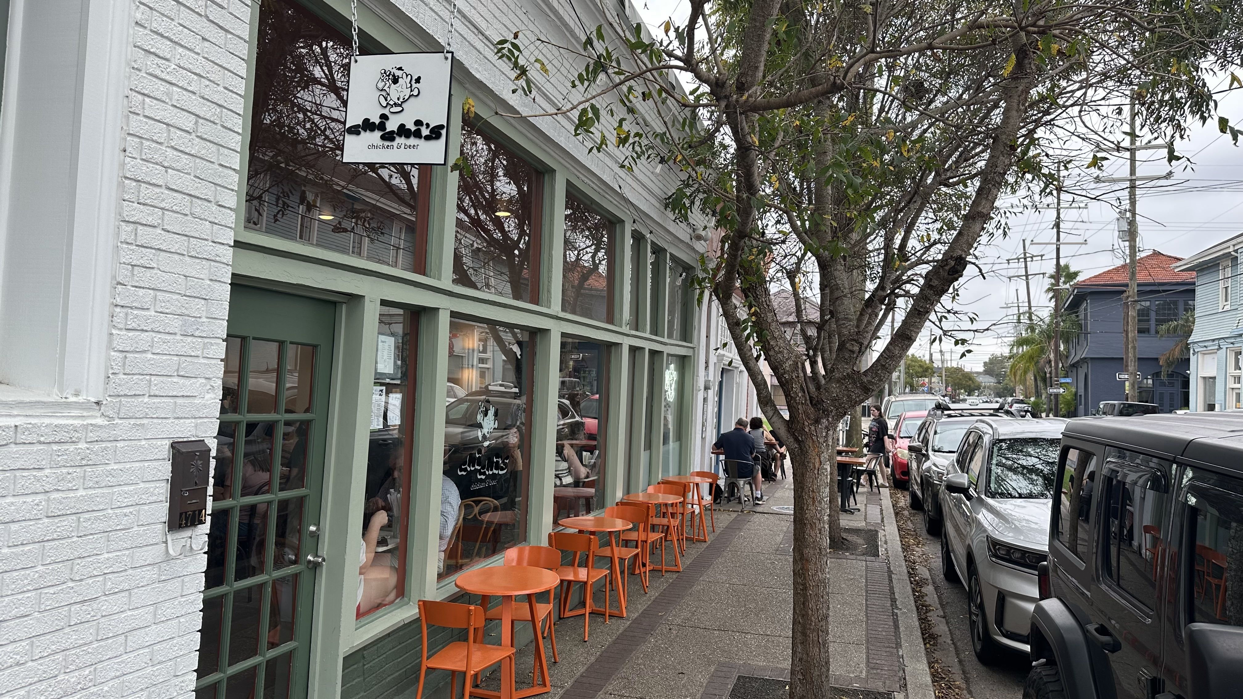 The exterior of Chi Chi's on a cloudy day.