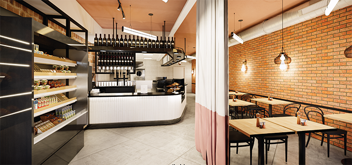 Inside Pizza Baby East. 