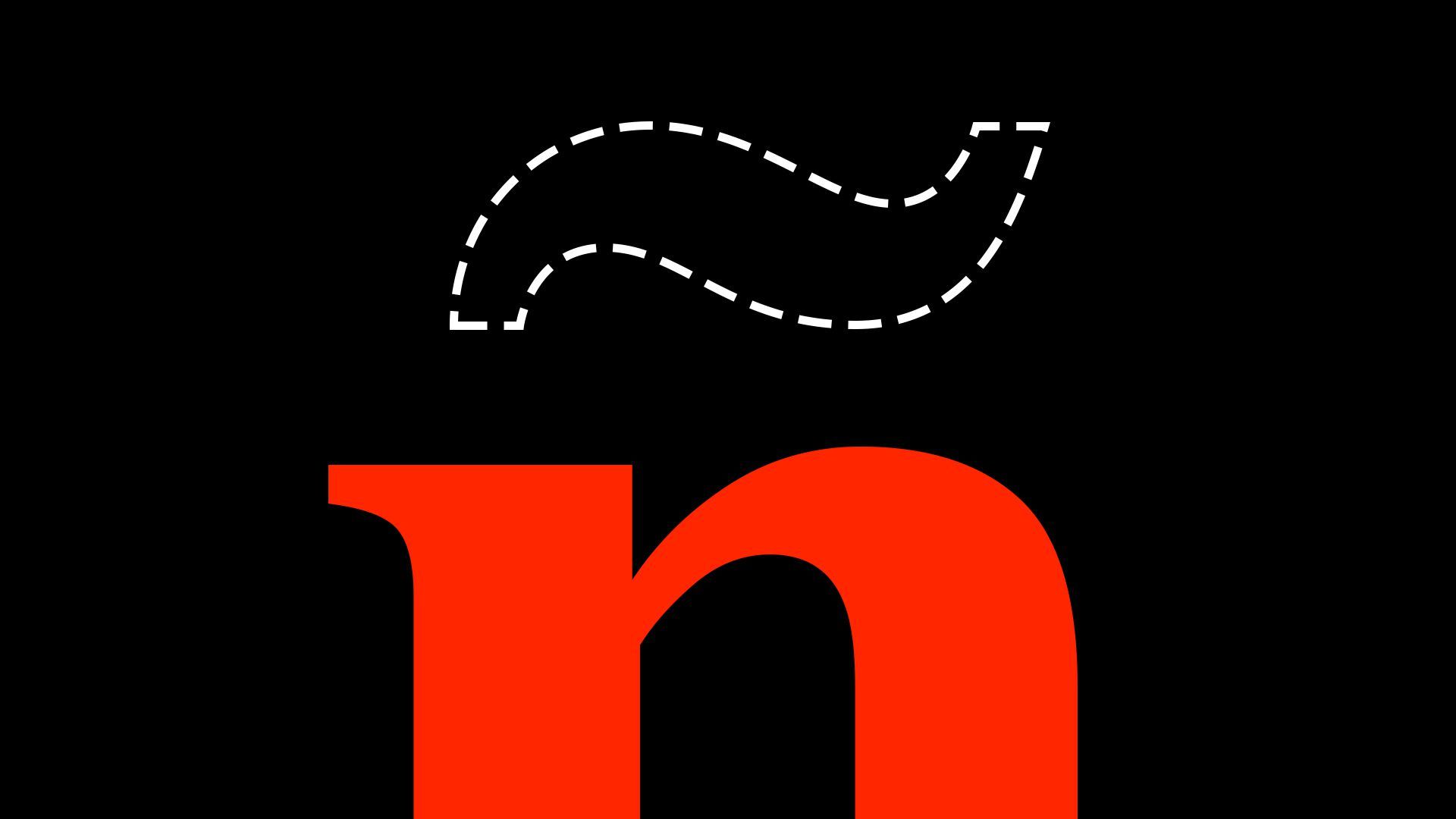 Illustration of a letter n with a missing virgulilla (tilde) mark indicated by a dotted line. 
