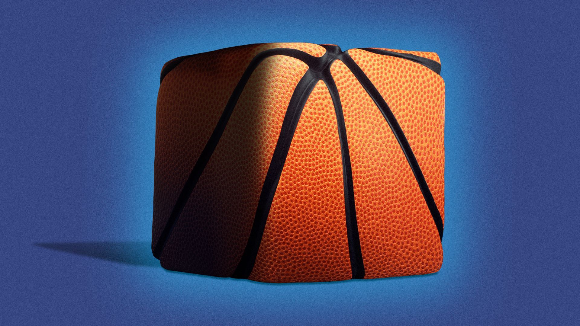 Illustration of a glowing basketball shaped like a cube.