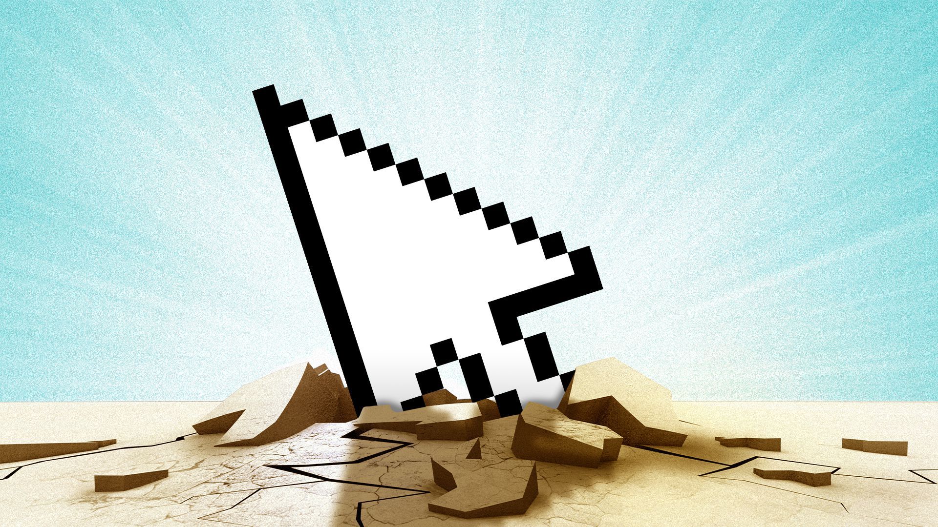 Illustration of a giant cursor breaking the ground underneath it.   
