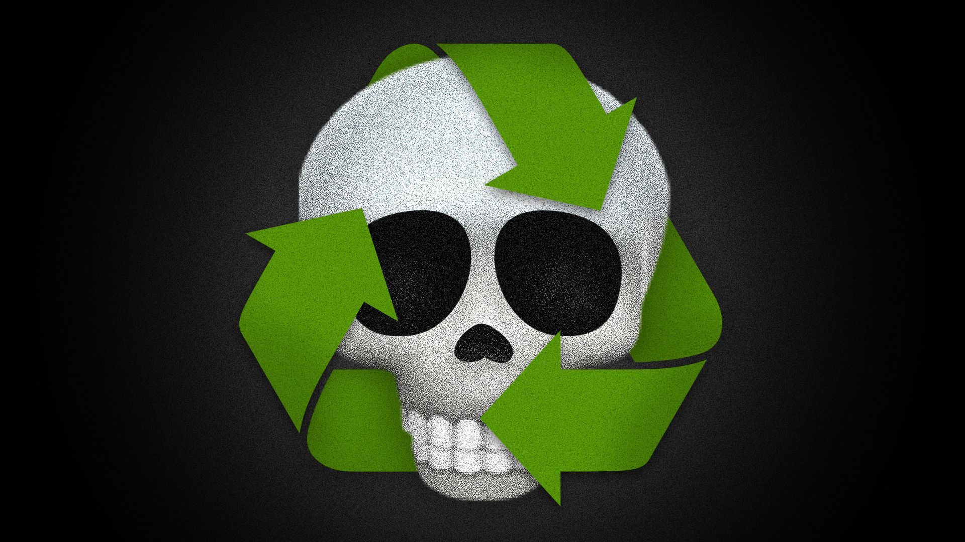 Illustration of a skull surrounded by a recycling symbol