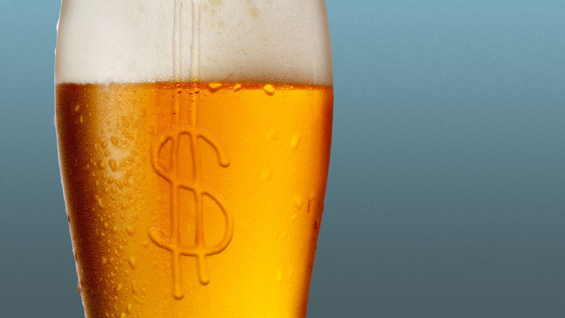 Illustration of condensation on a glass of beer forming a dollar sign