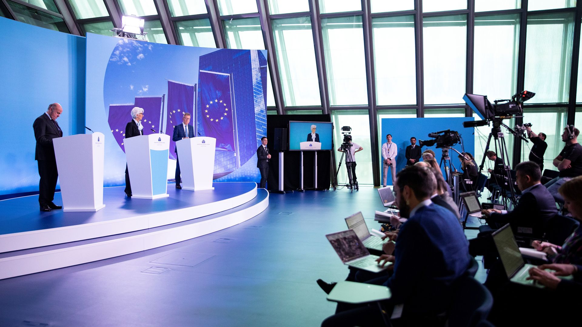 A press conference at the European Central Bank