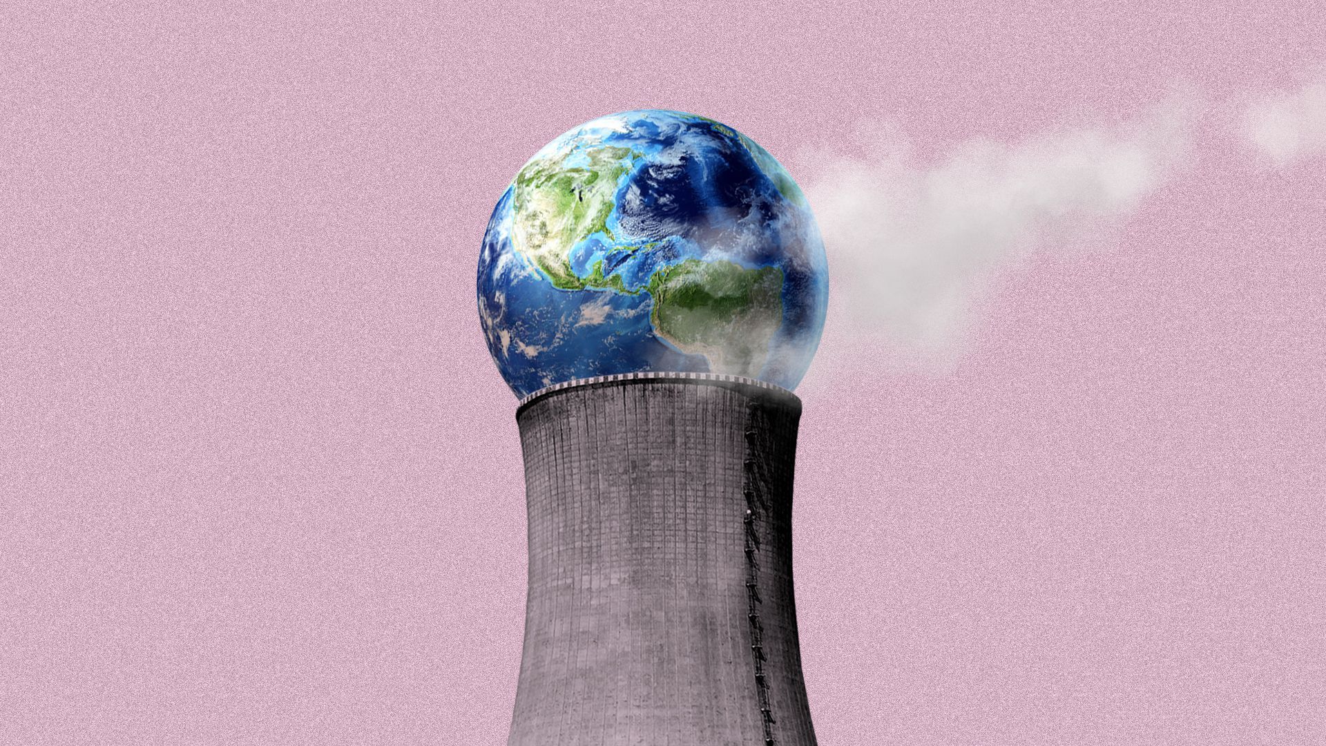 Illustration of nuclear cooling tower with earth sitting on top