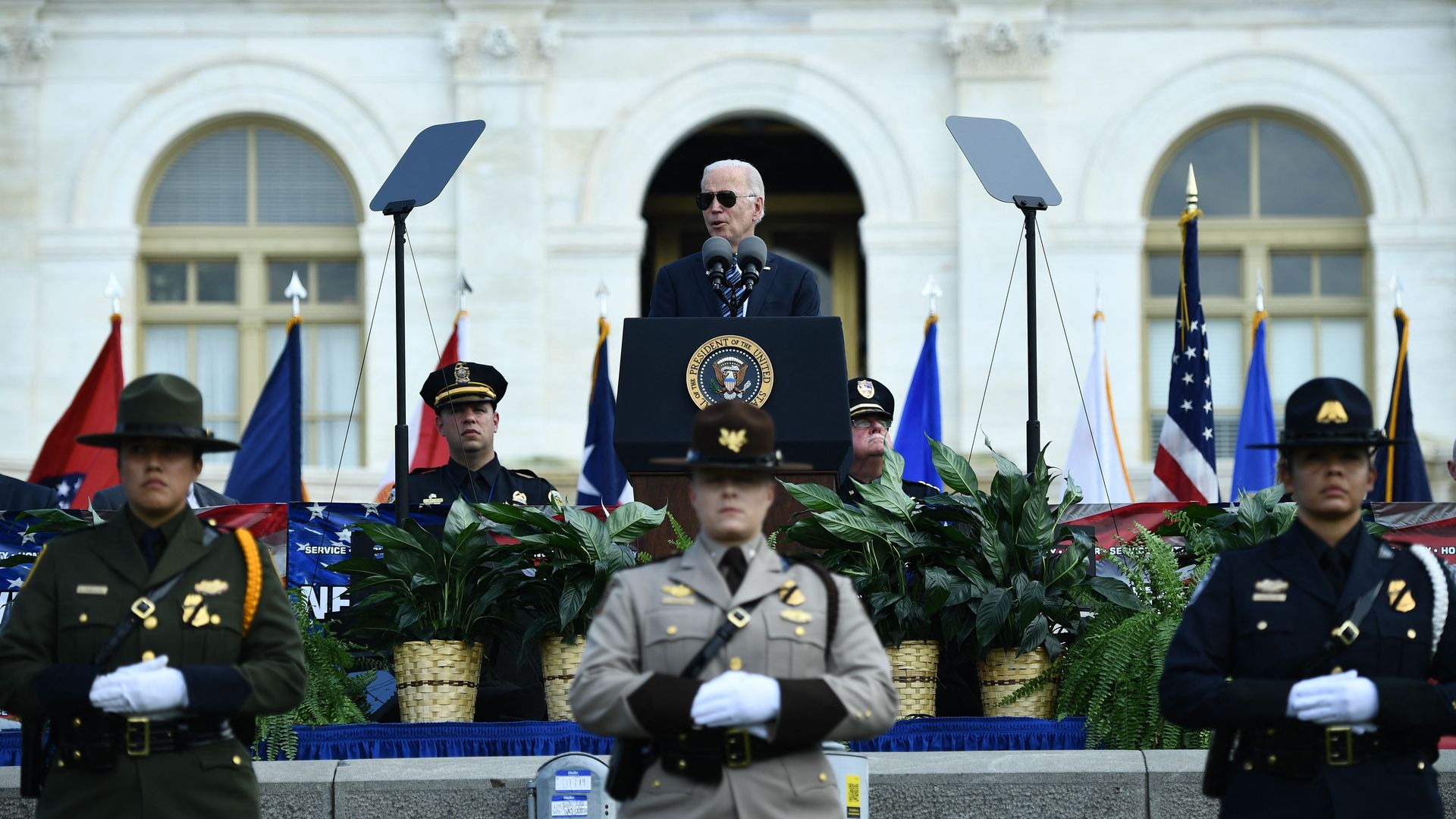 President Joe Biden speaks during the 40th Annual National Peace Officers Memorial Service at the US Capitol in Washington, DC, on October 16, 2021. (