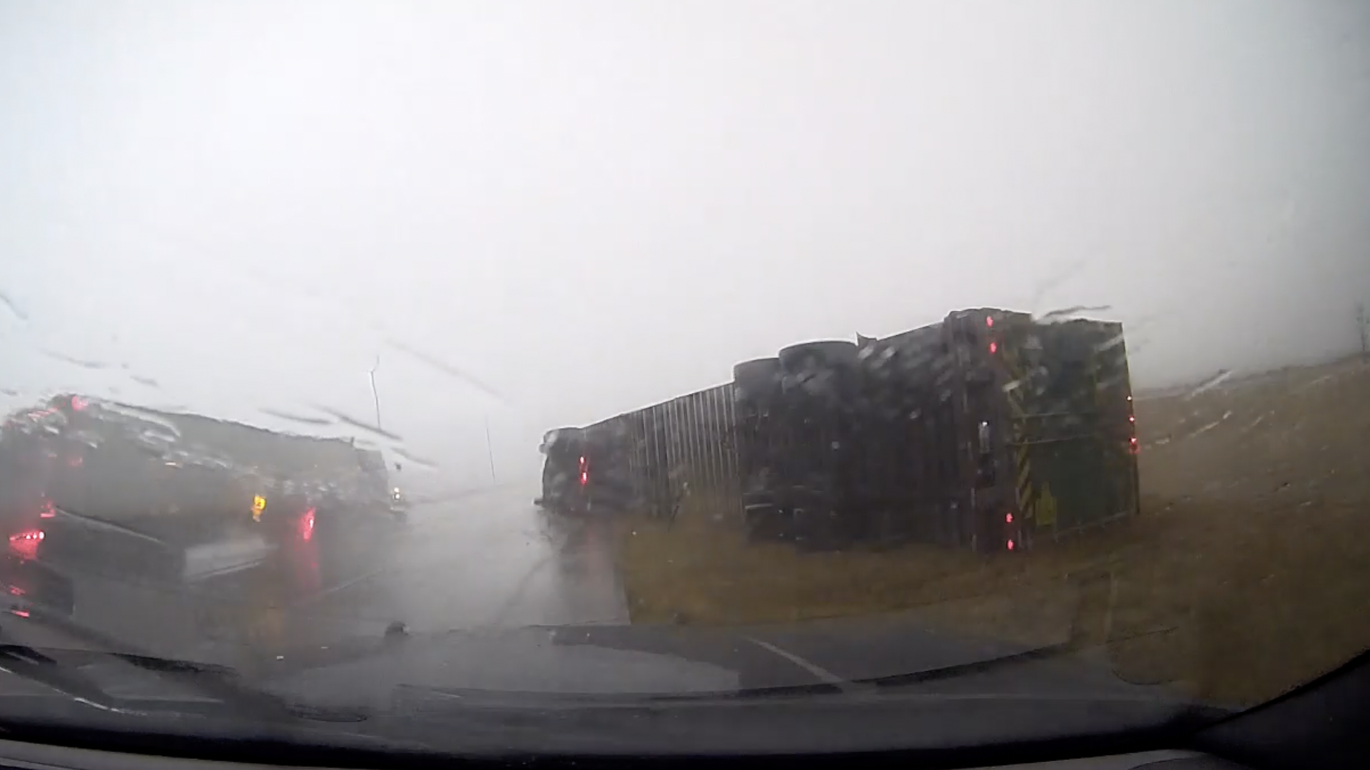Picture of an overturned truck on I-80 in Lincoln, Nebraska on Dec. 15, 2021. (Nebraska State Highway Patrol via Twitter)