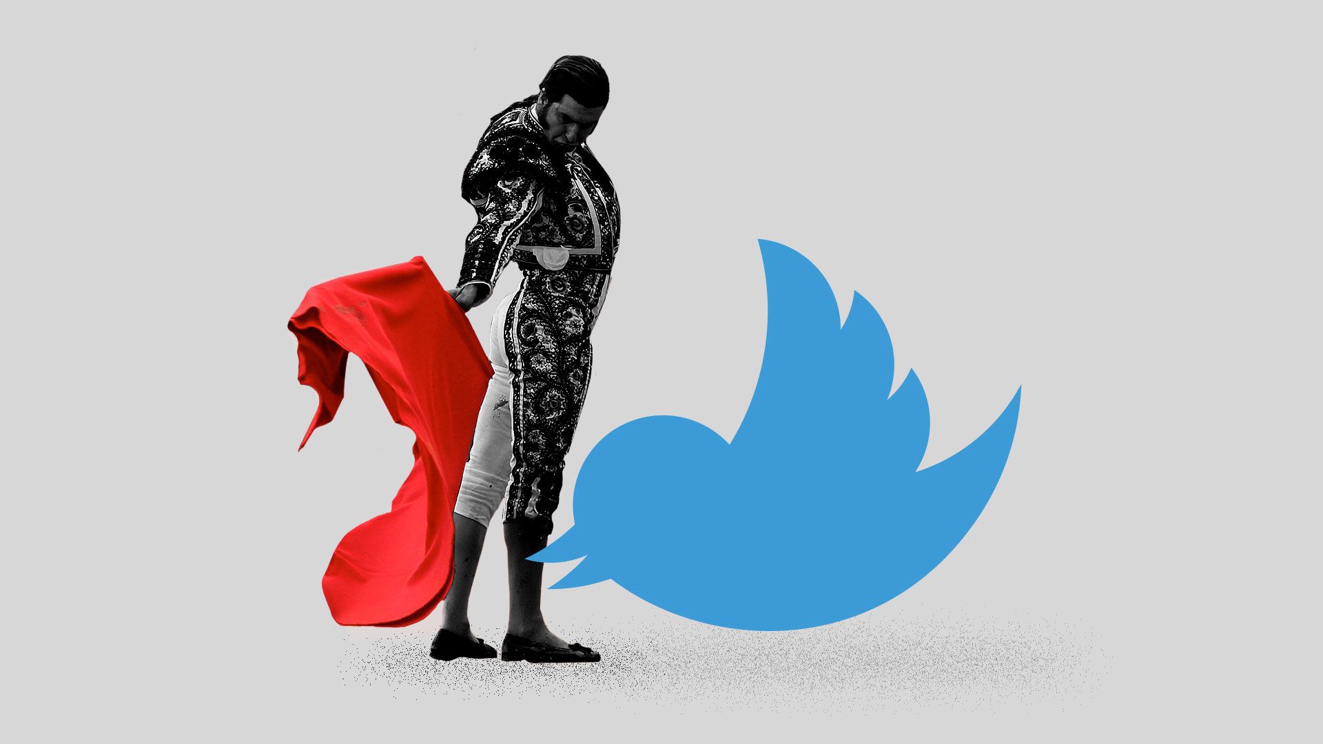 Illustration of a matador using a cape on a Twitter bird.
