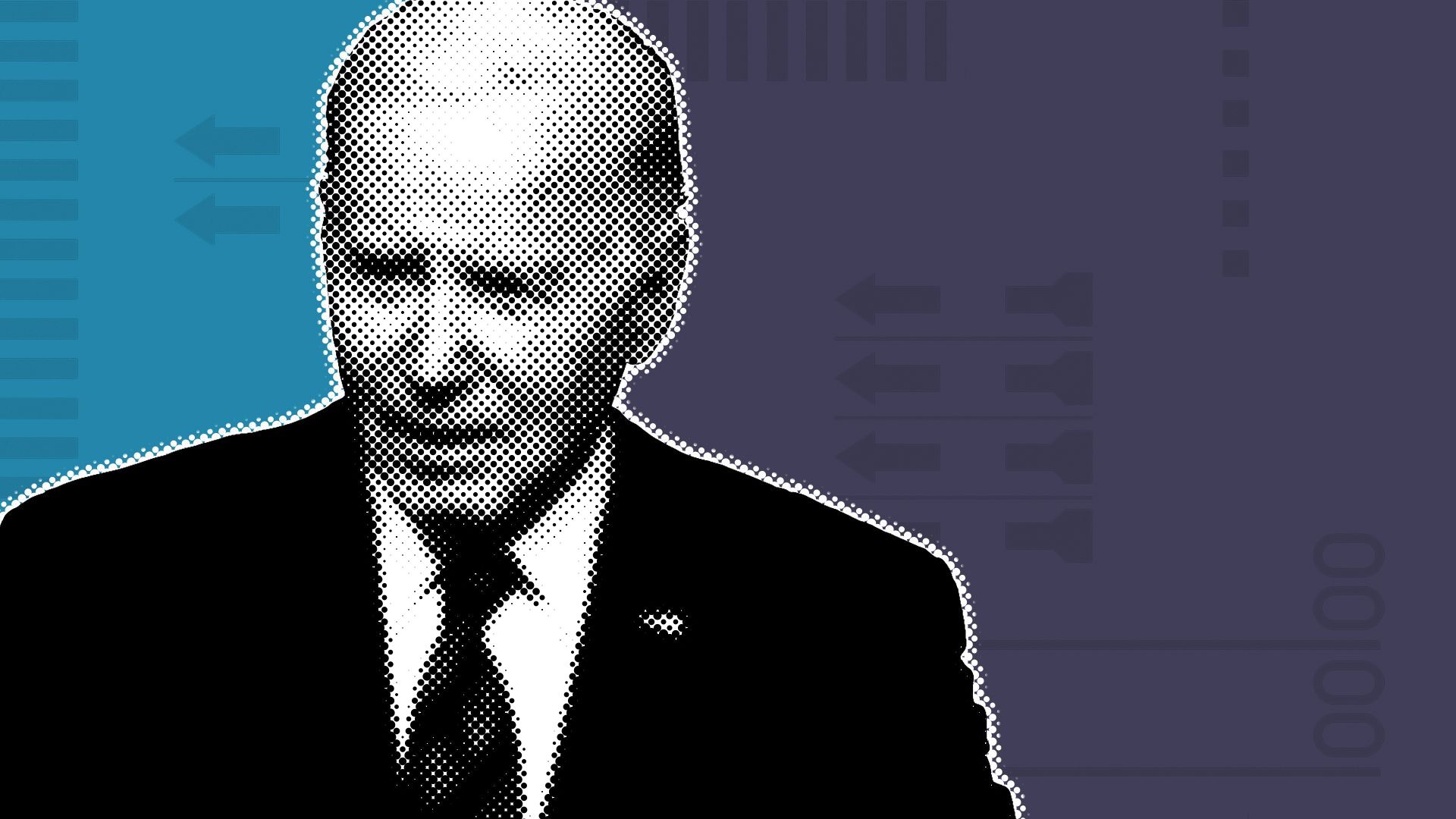 Photo illustration of Joe Biden over a blue background with elements of ballots.