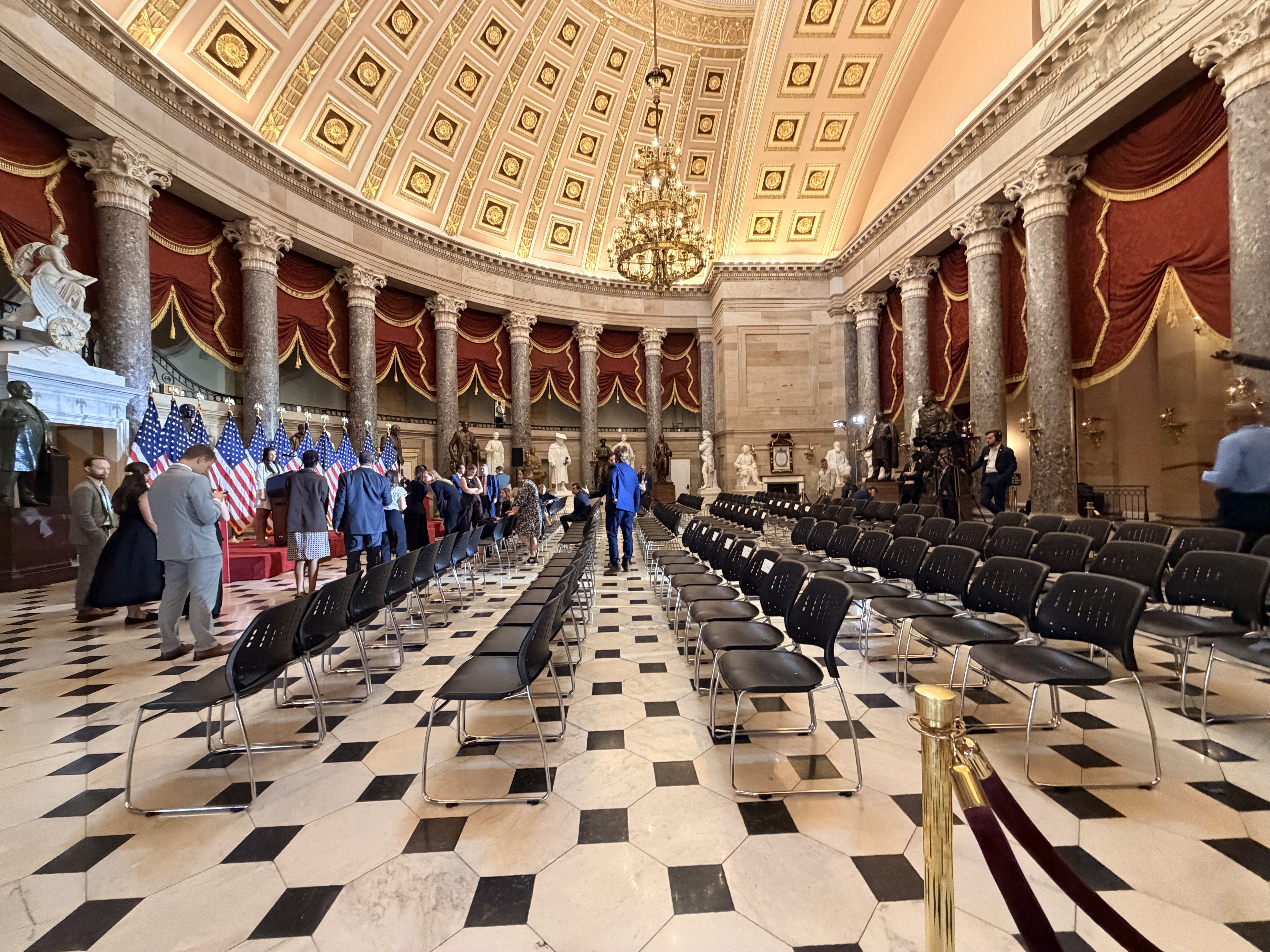 The Capitol's Statuary Hall set up and ready for Trump to sign the housing bill.