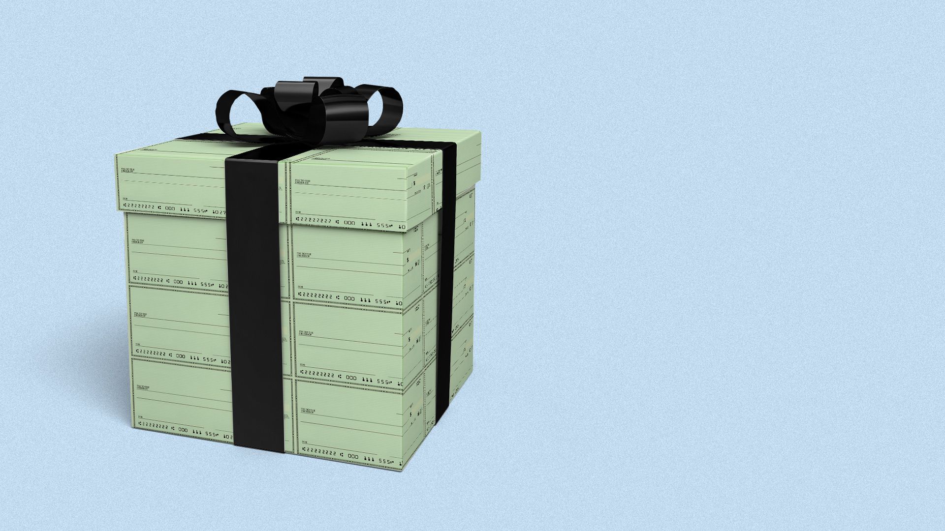 Illustration of a package wrapped in blank checks.