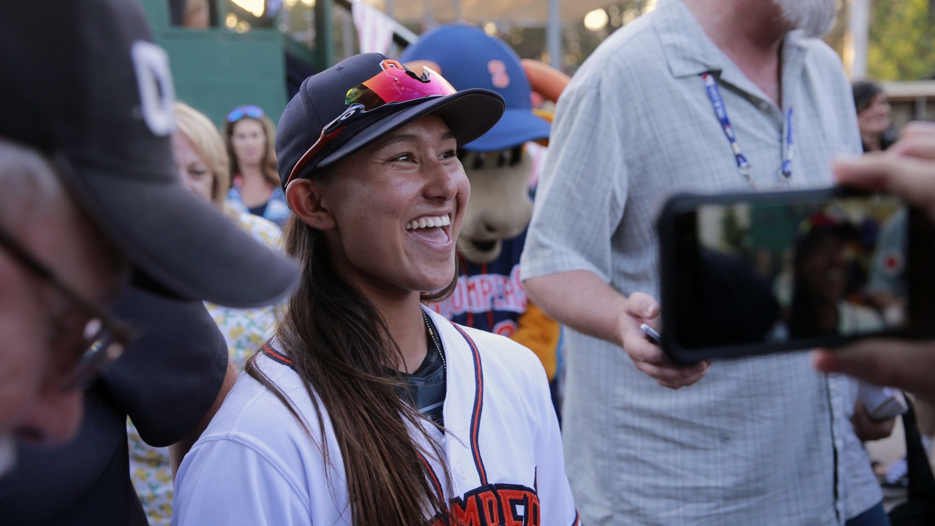 Kelsie Whitmore talks to the media.