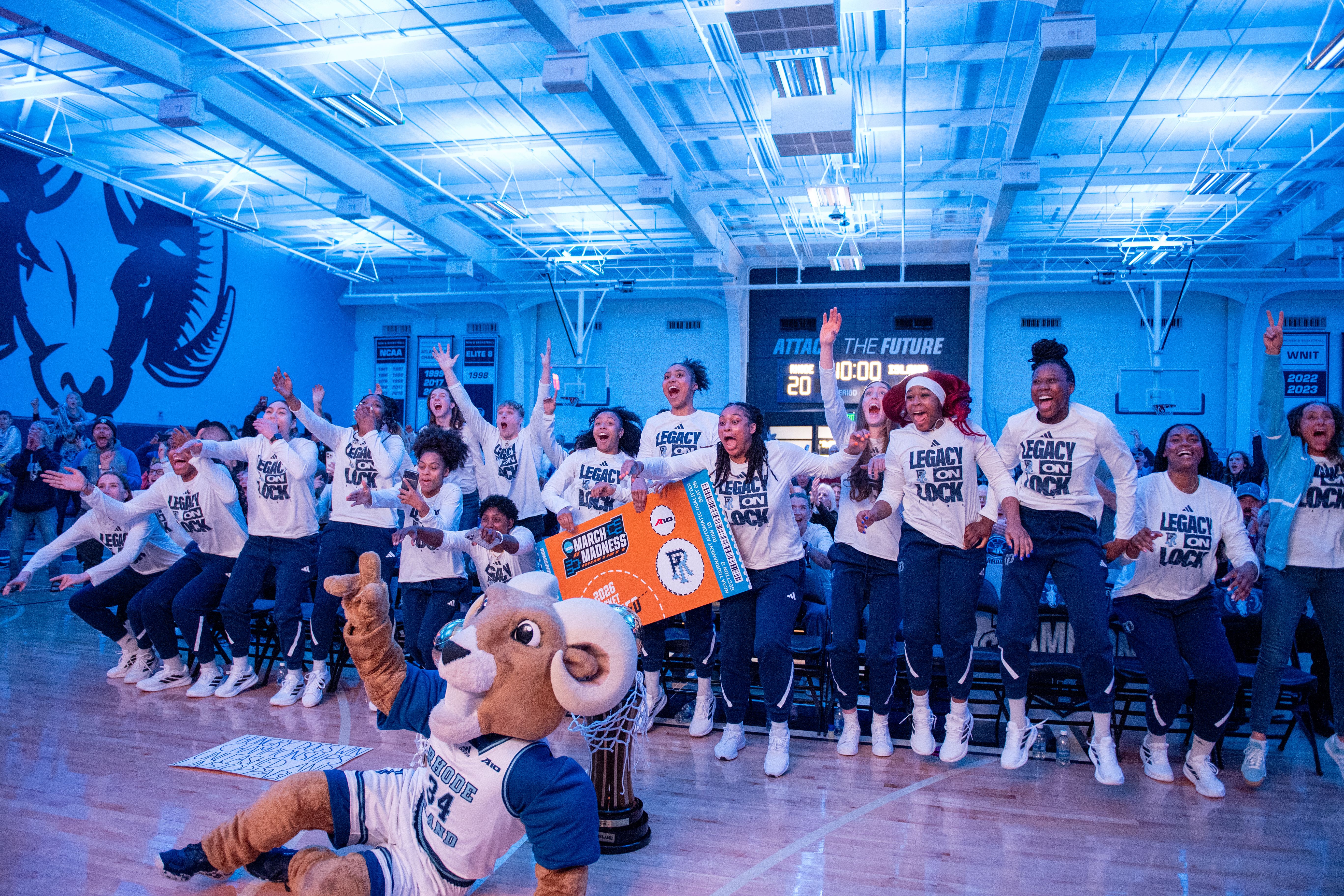 The University of Rhode Island Rams women's basketball team, gathered on campus in Kingston, R.I., learn they're the 11th seed for their first tournament appearance in 30 years. 