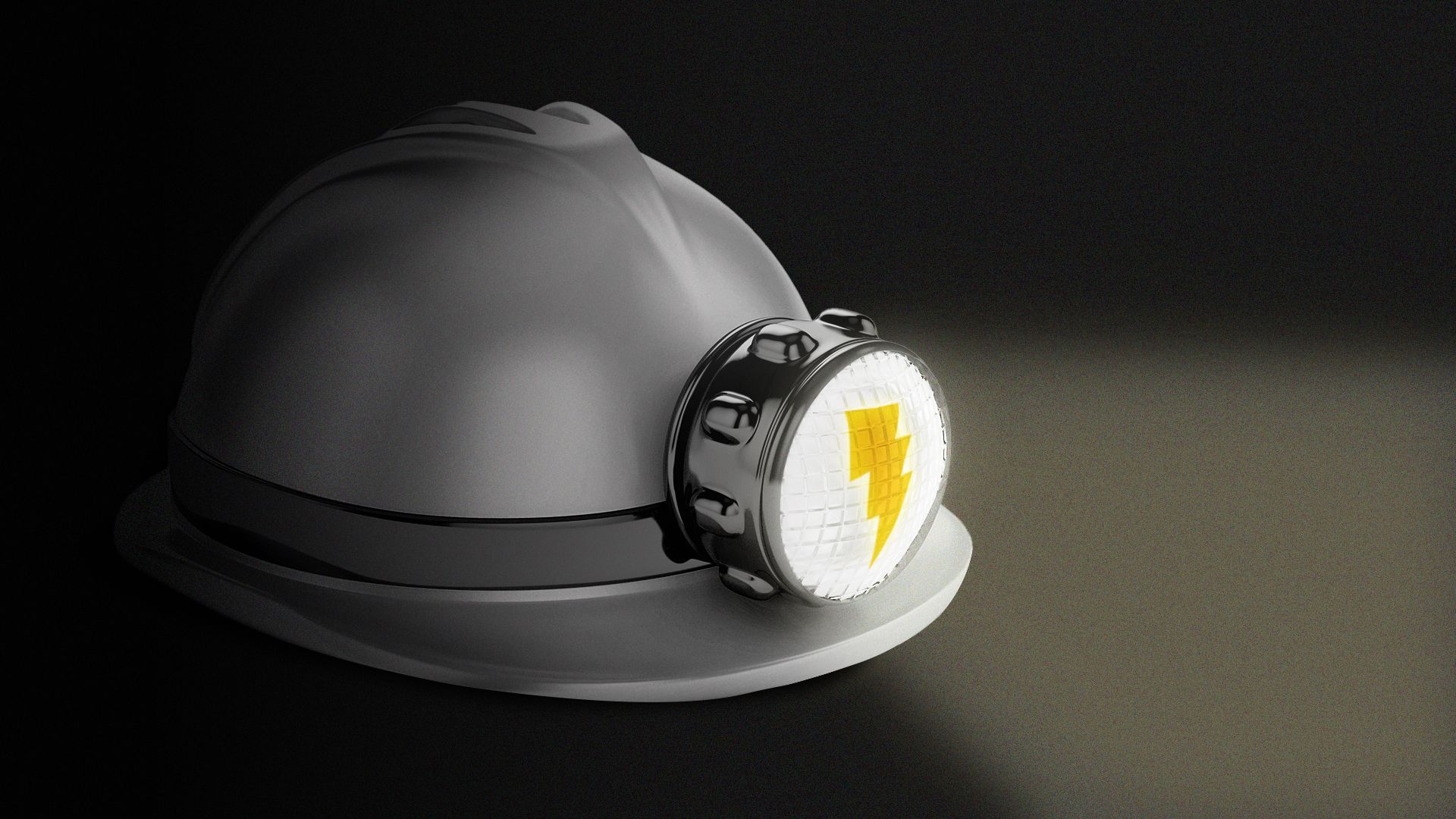 illustration of a mining helmet with a lightning bolt illuminated on the light 