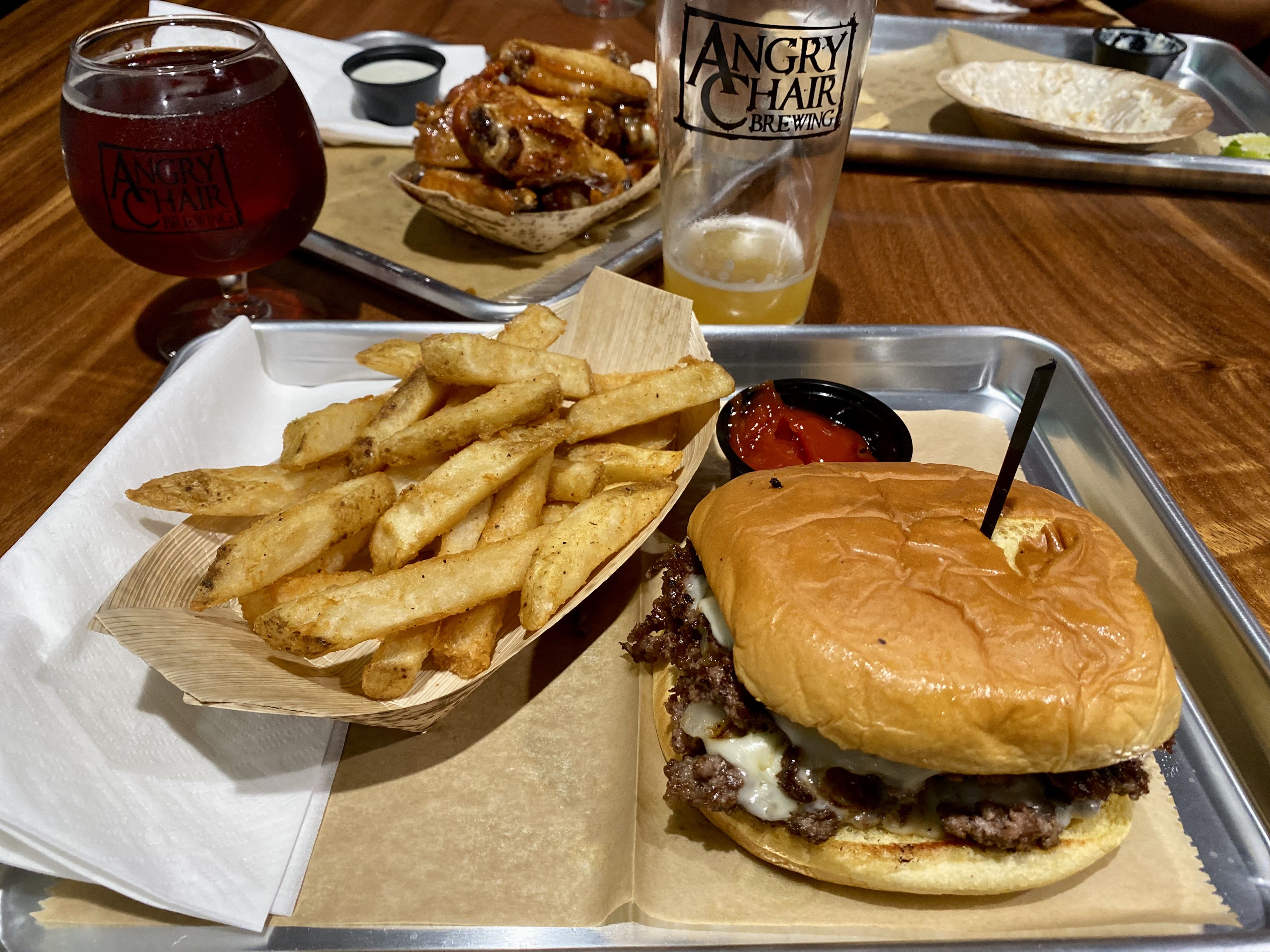 A burger and fries and a few beers.
