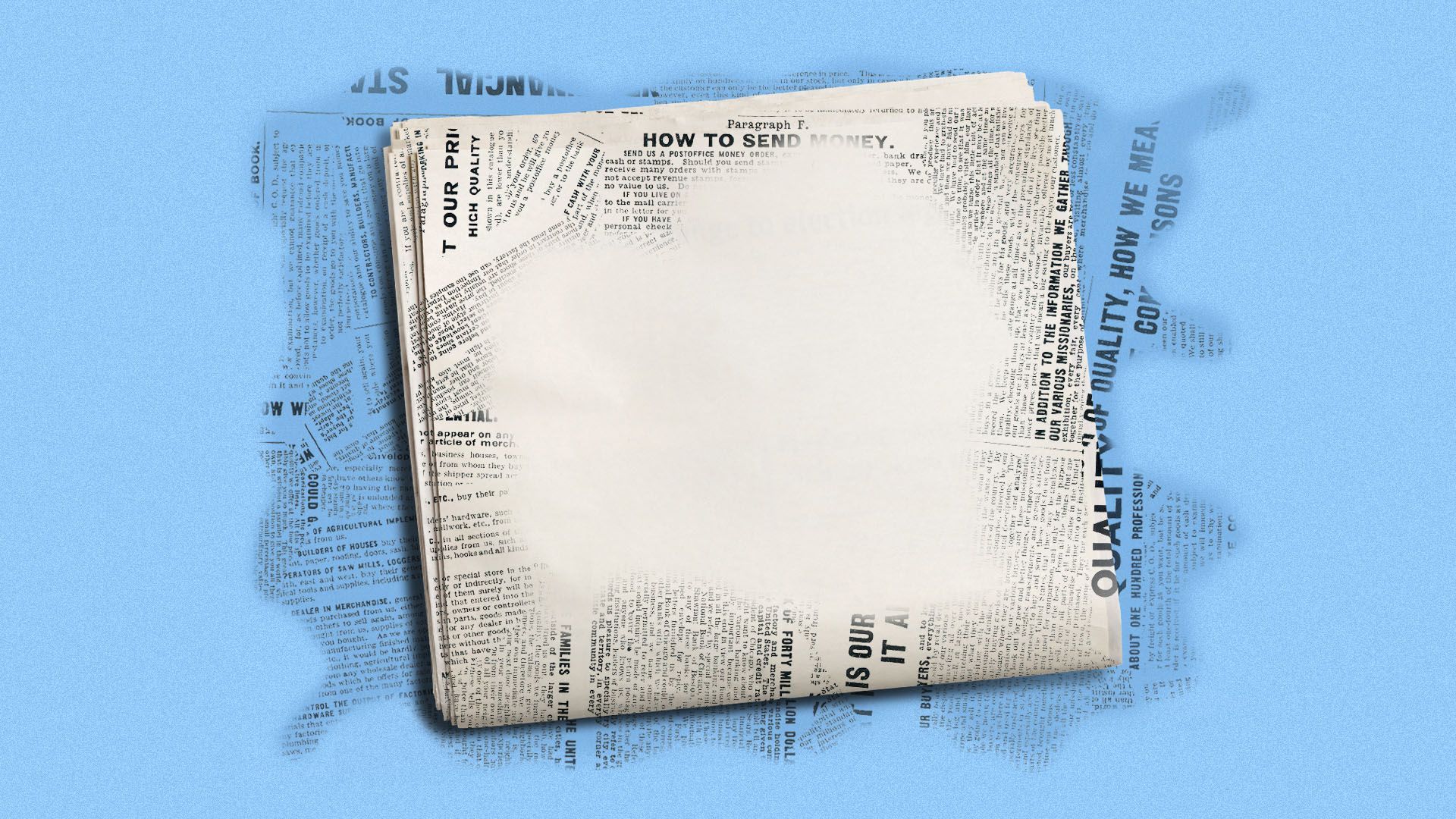 Illustration of a newspaper with the words bleeding off the page