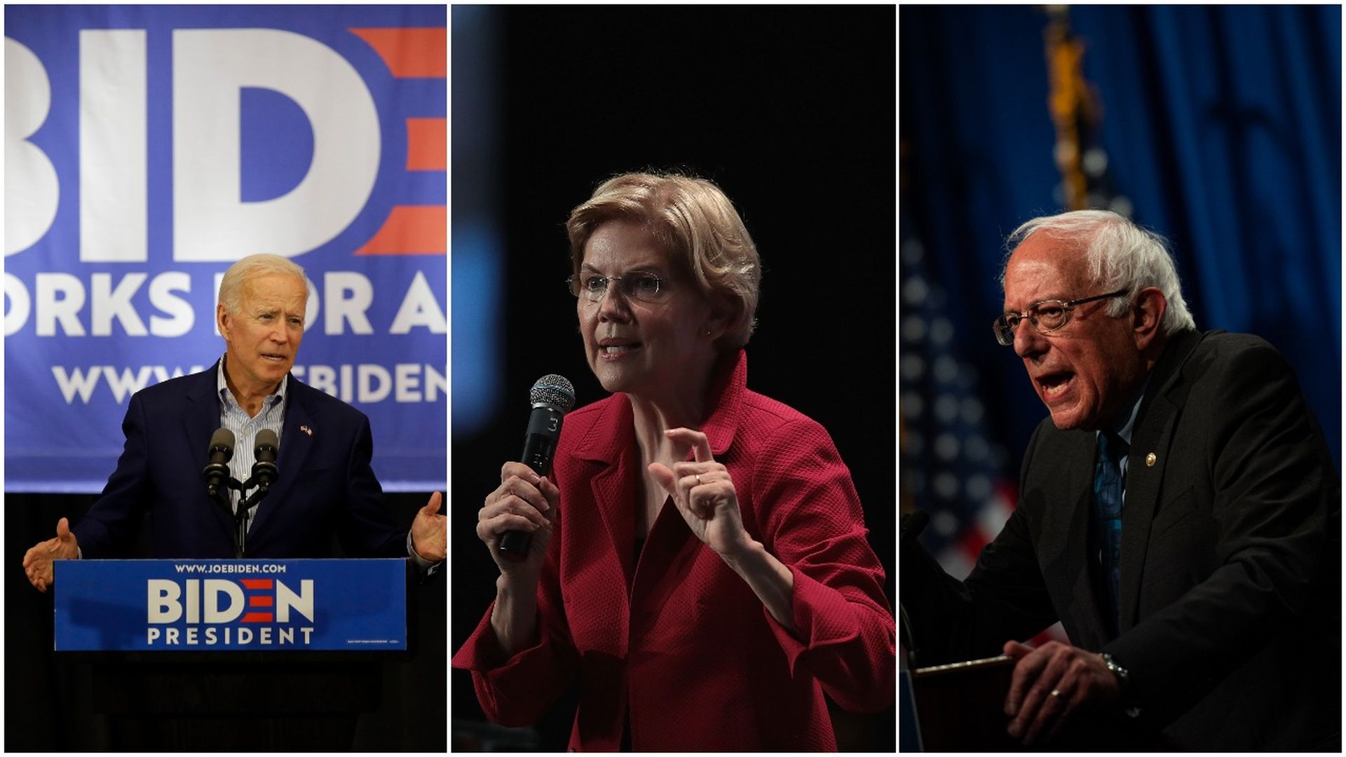 Former Vice President Joe Biden, Sen. Elizabeth Warren and Sen. Bernie Sanders