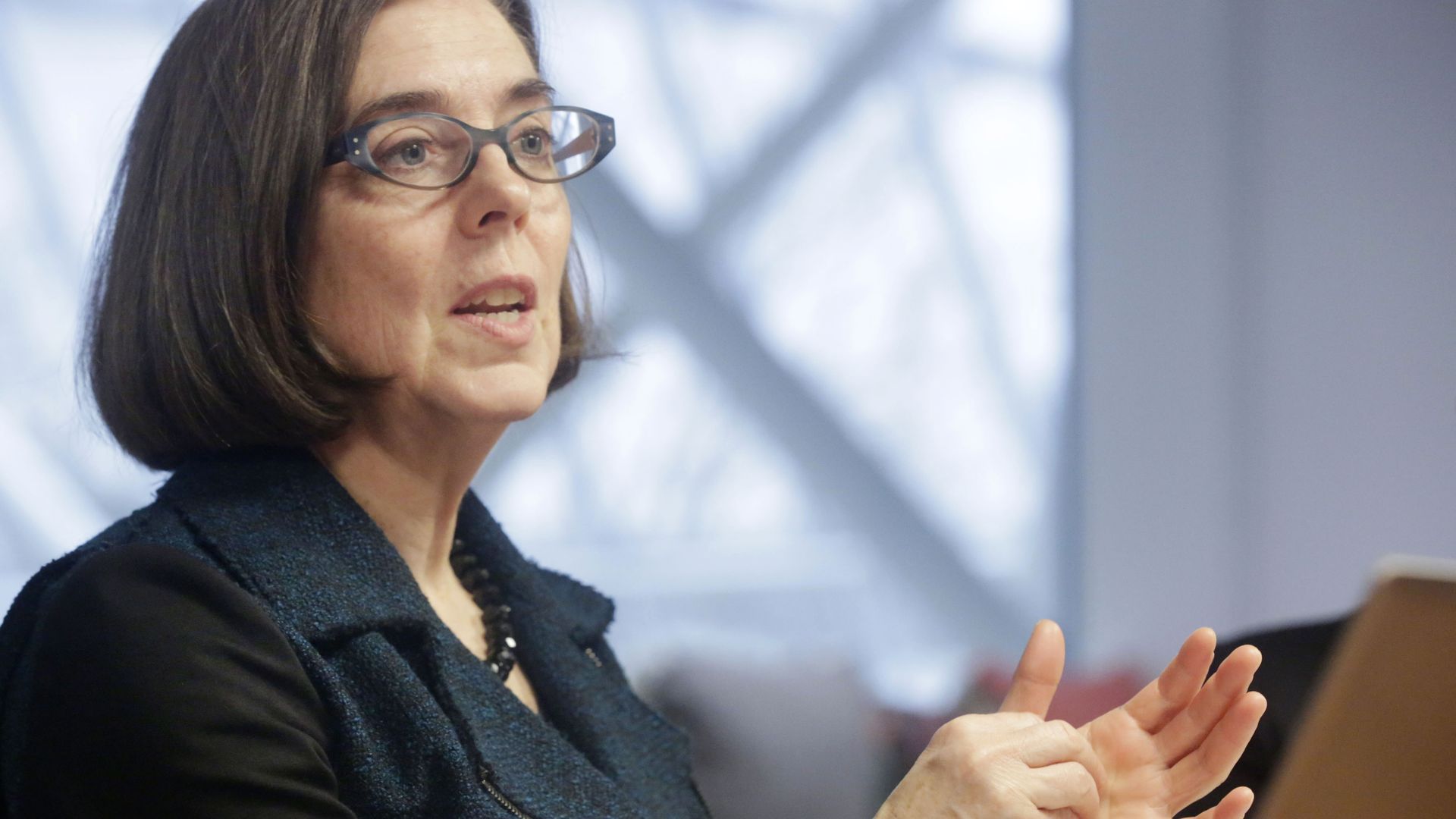 Kate Brown, governor of Oregon, speaks during an interview in Portland, Oregon, U.S. on Wednesday, Jan. 20, 2016