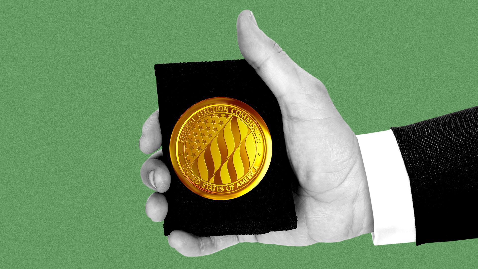 Illustration of a hand holding out a badge wallet for the FEC.