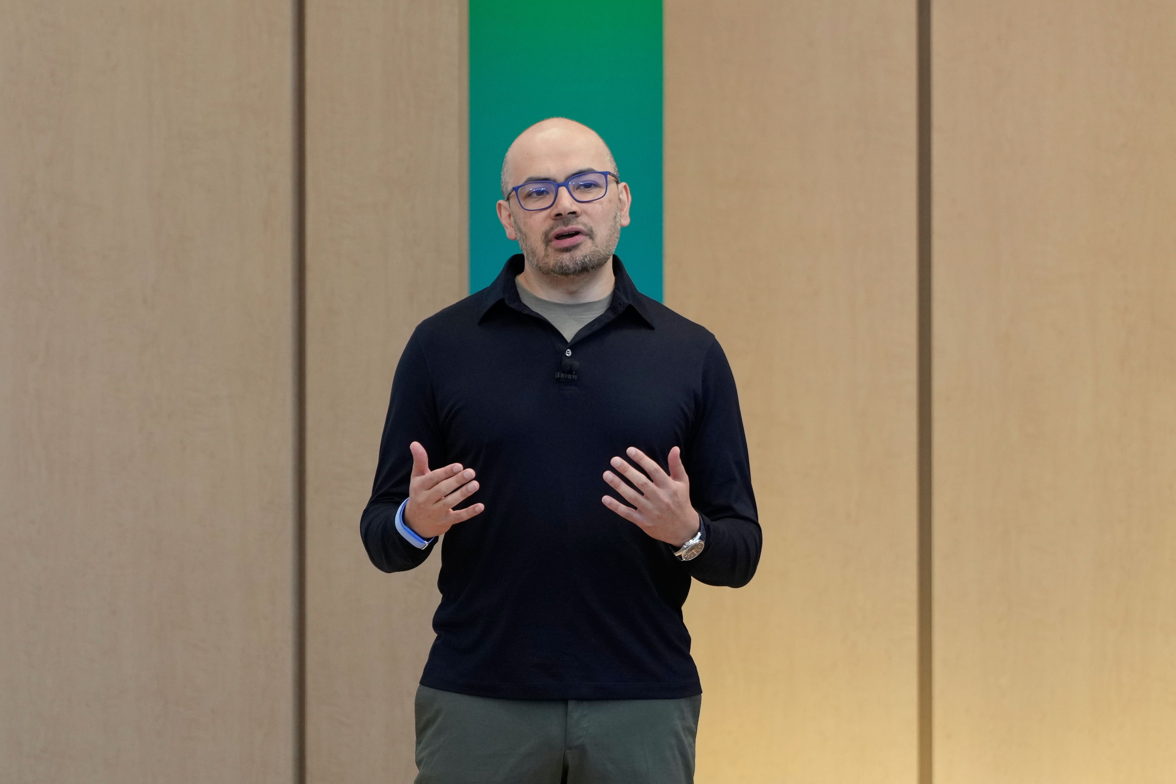 Demis Hassabis speaks at Google I/O developer conference in Mountain View, Calif., in May.