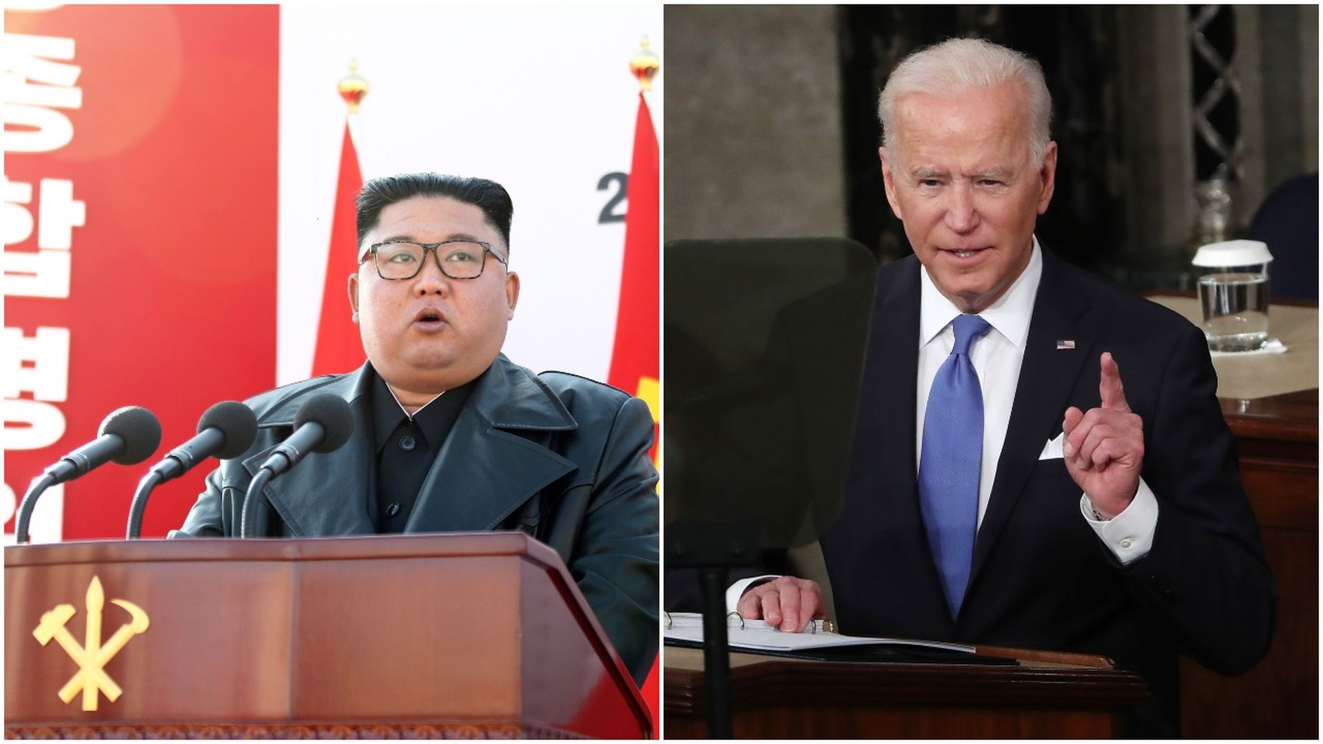 Combination images of Kim Jong-un and President Biden