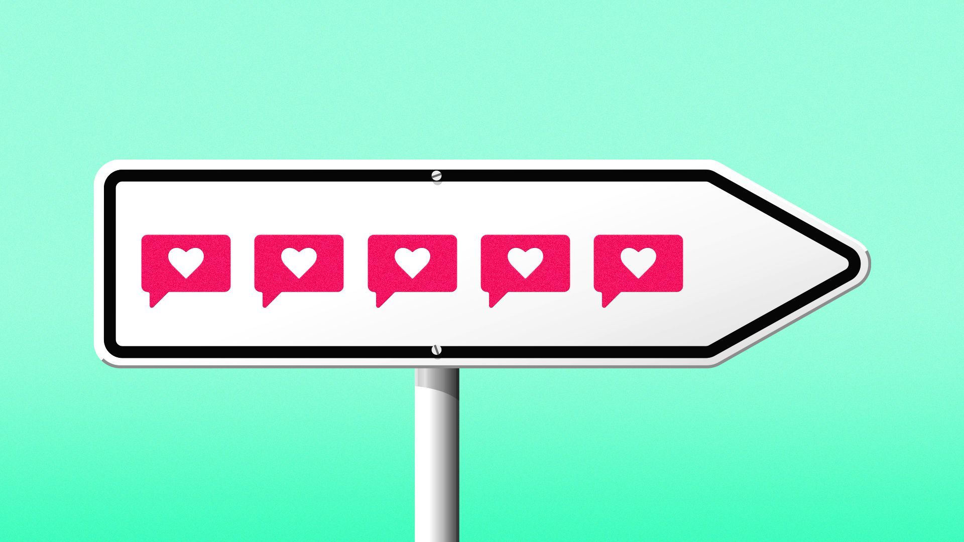 Illustration of a direction sign with 5 social like icons.