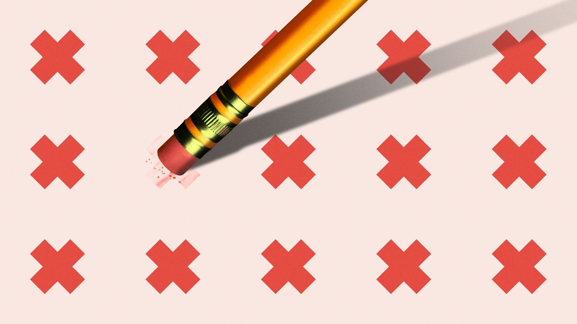 Illustration of a pencil erasing one X from a pattern of Xs