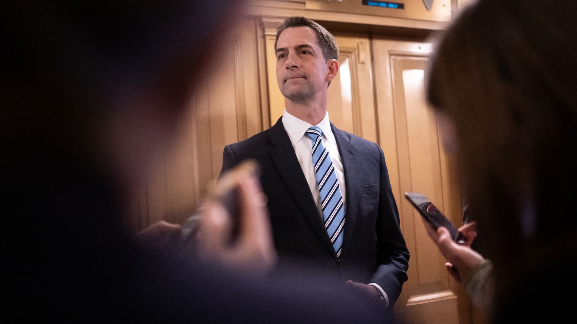 Sen. Tom Cotton (R-AR) speaks with members of the media 
