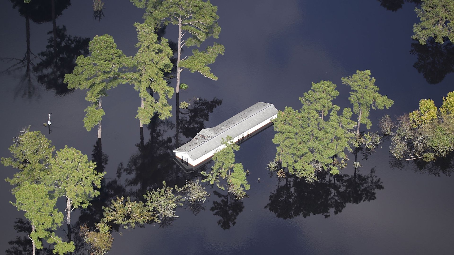 Photo of building submerged under water from the recent Hurricane Florence in North Carolina