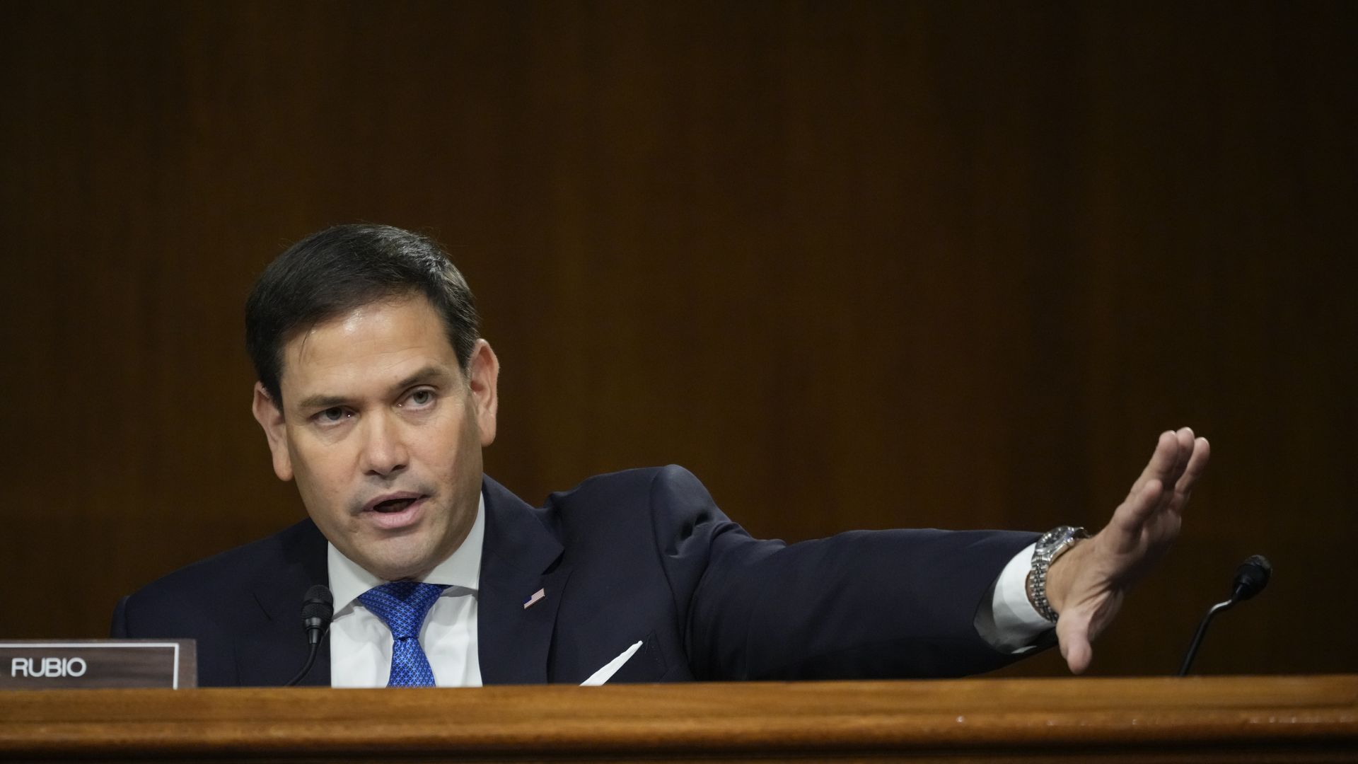 Sen. Marco Rubio is seen speaking during a congressional hearing.