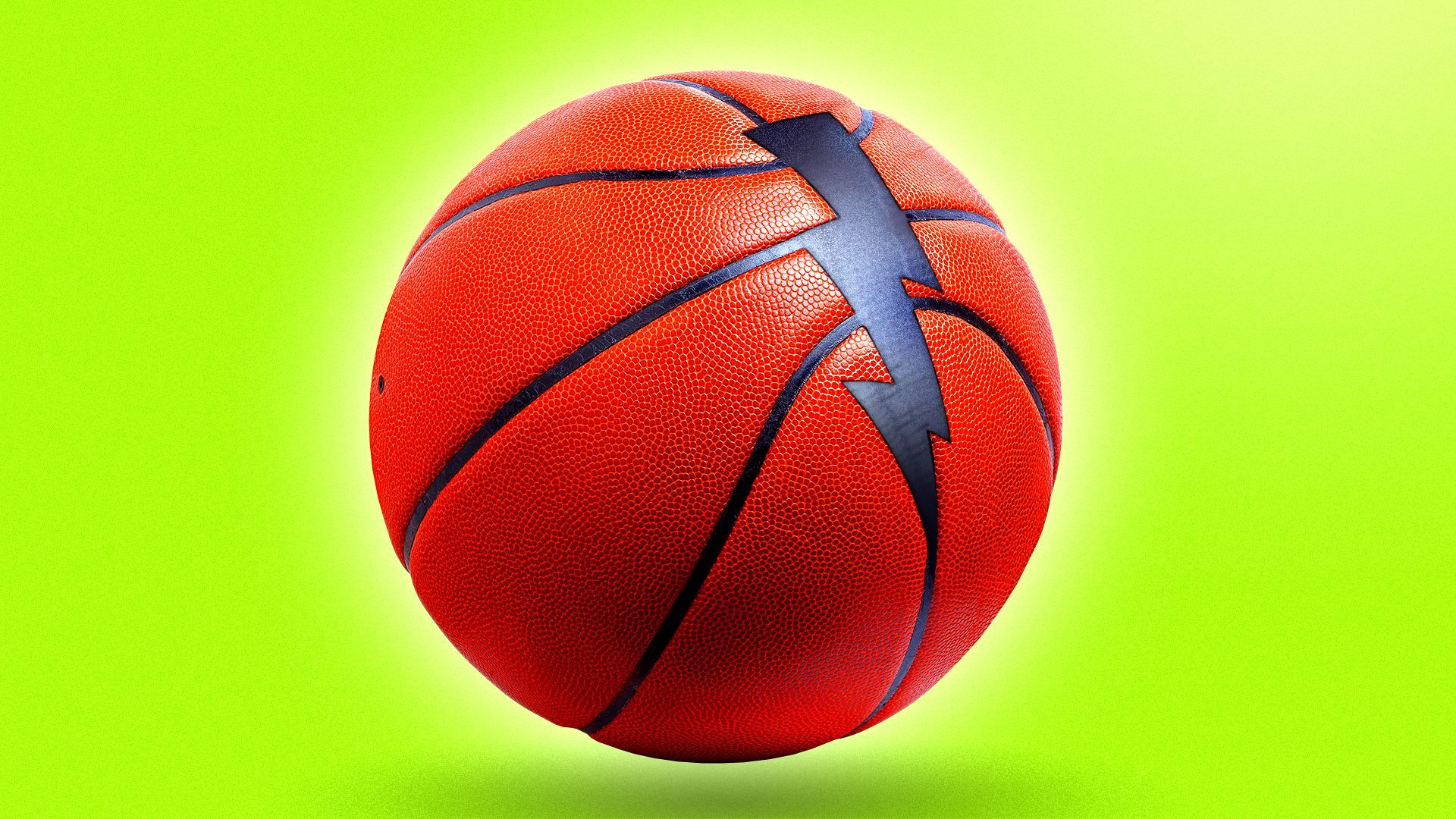 Illustration of a basketball with a groove shaped like a lightning bolt 