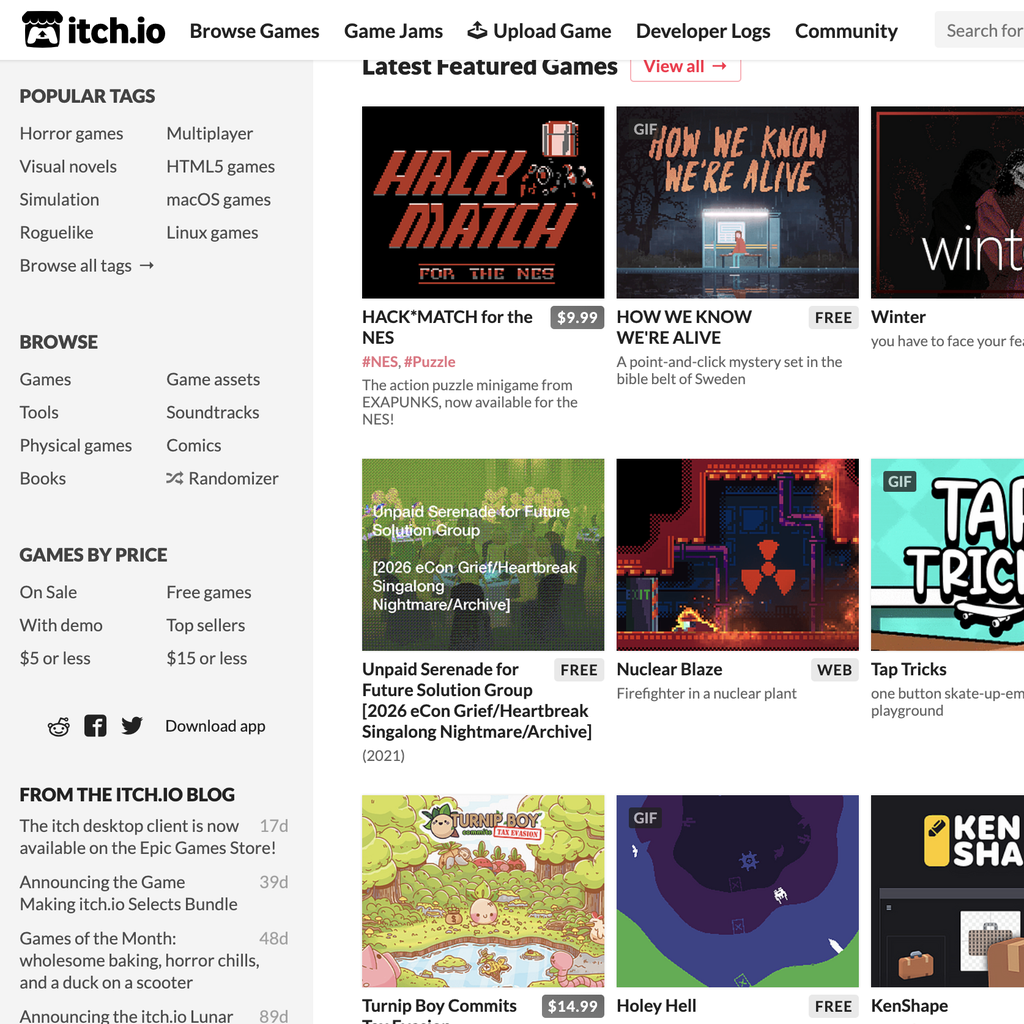 The itch.io app can now be downloaded from the Epic Games Store