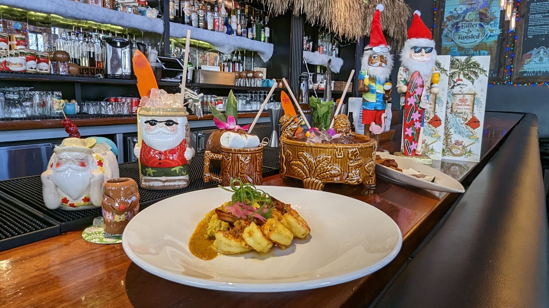 Santa-themed tiki drinks. 