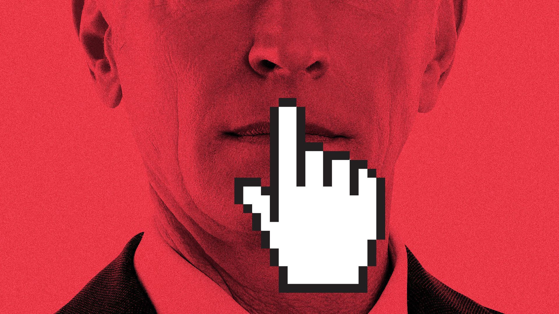 An illustration of a cursor in the shape of a hand hovering over a mouth