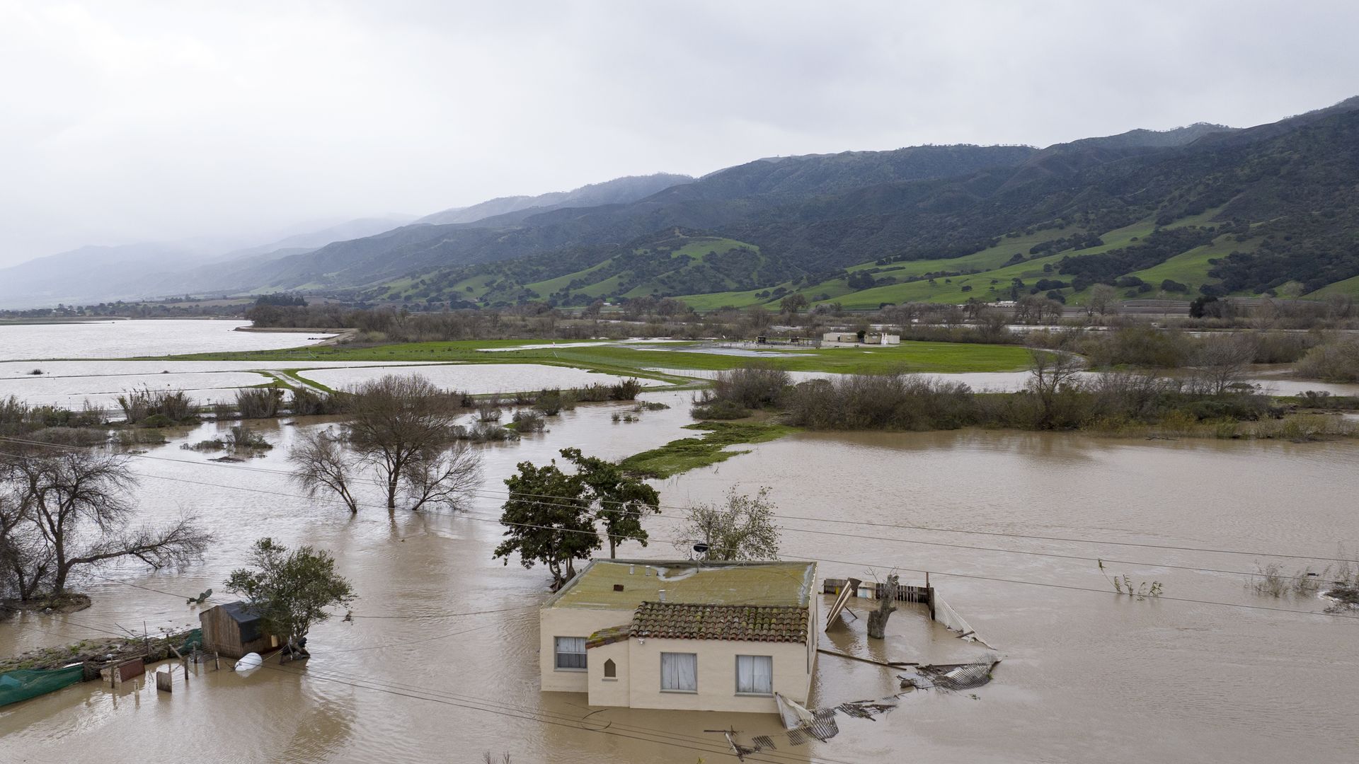 Floodwaters surrounding a house in California on Jan. 13.
