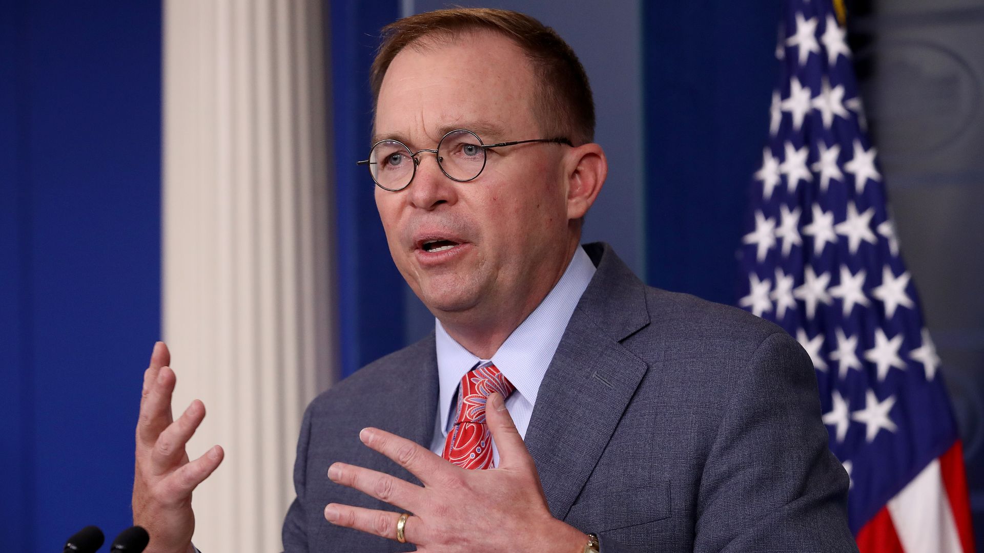Mulvaney at the press podium at the white house