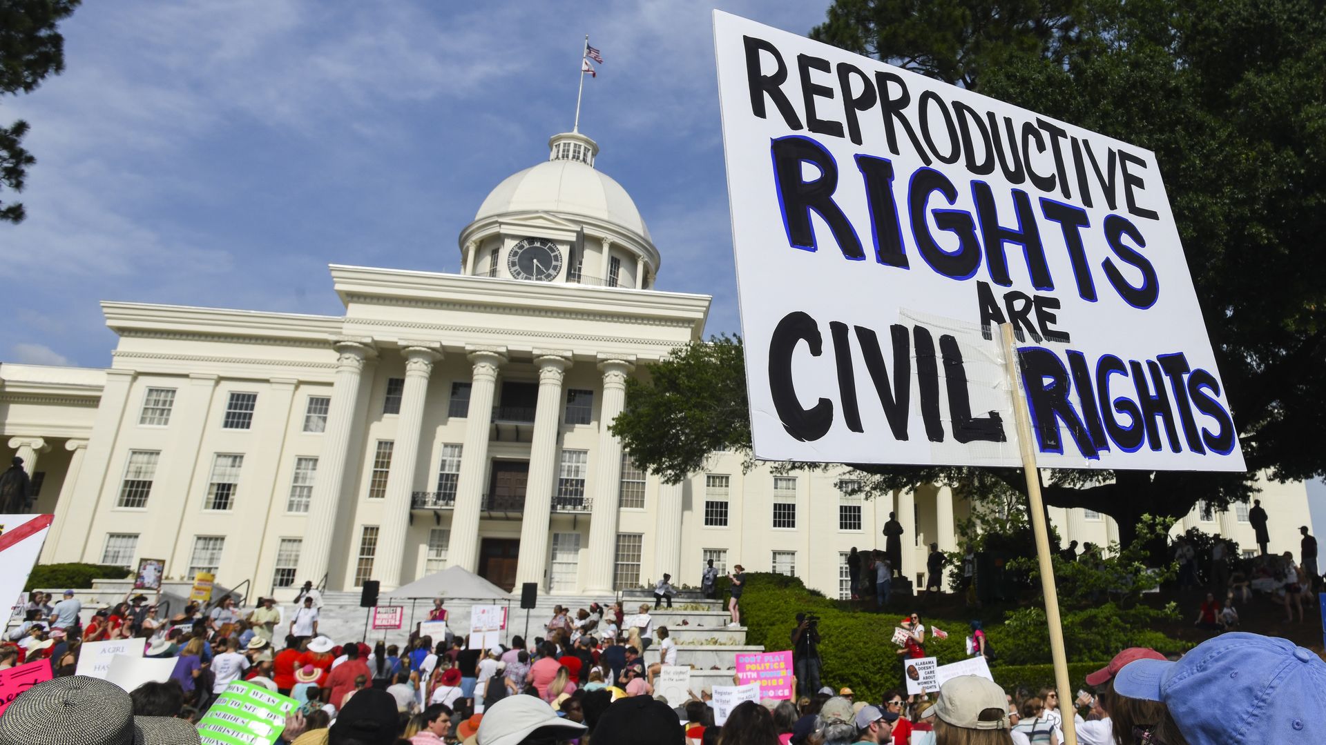 Protestors participate in a rally against one of the nation's most restrictive bans on abortions on May 19, 2019 in Montgomery, Alabama. 