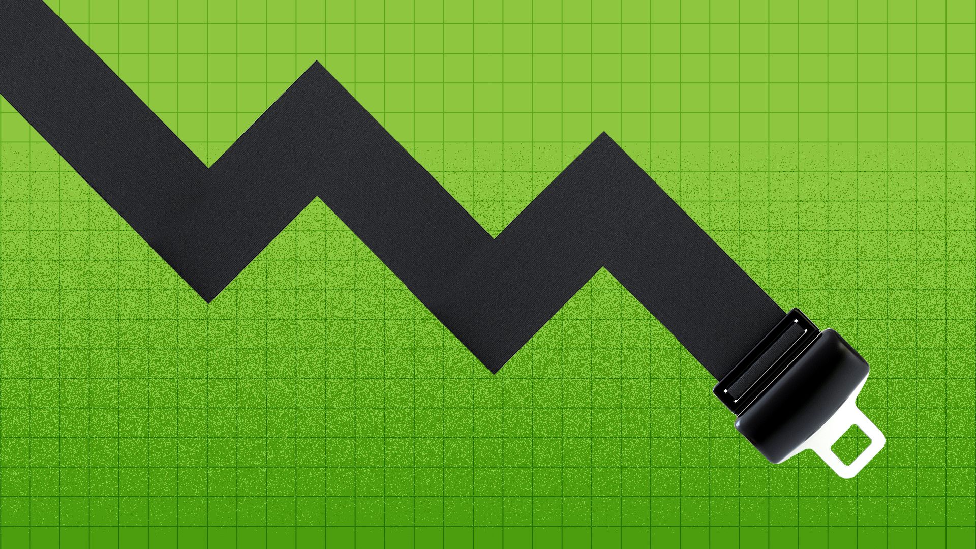 Illustration of a seat belt in the shape of a downward trending market line. 