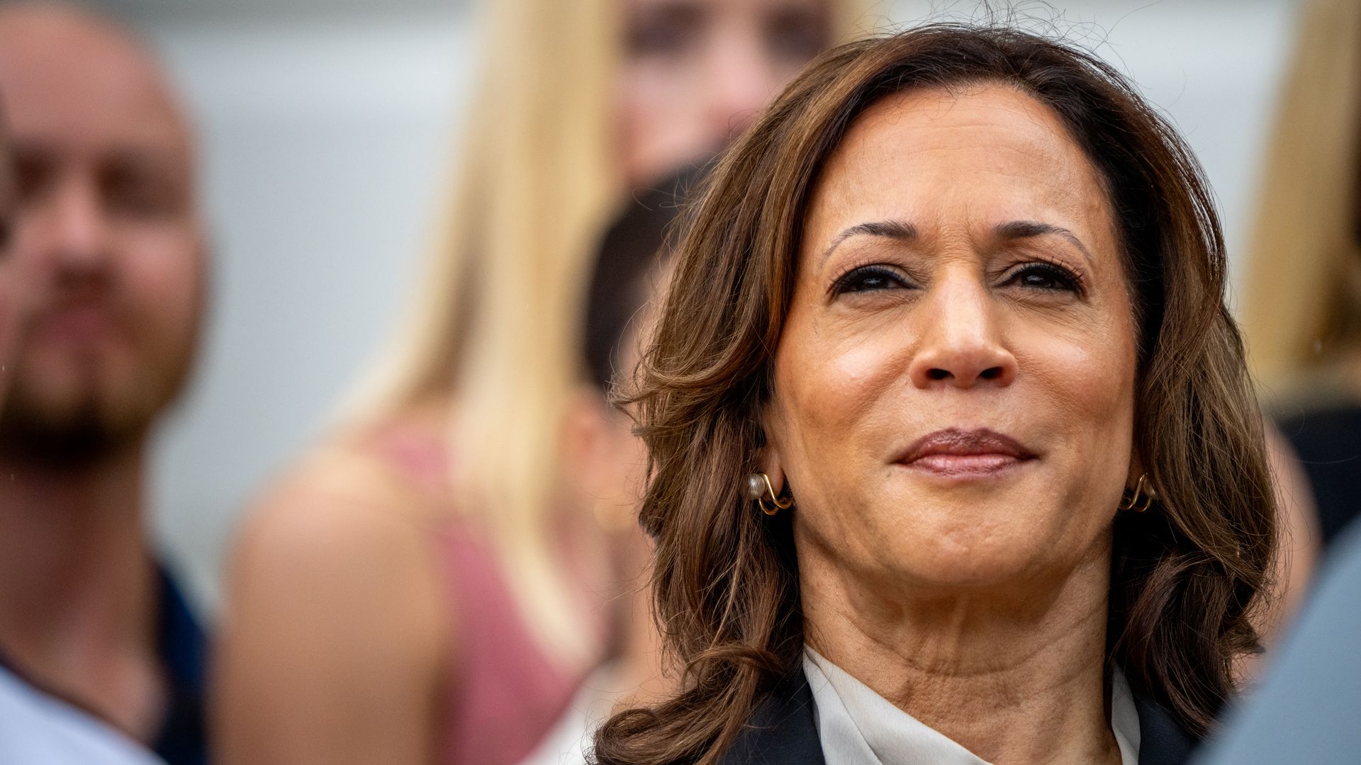 Vice President Kamala Harris attends an NCAA championship teams celebration on the South Lawn of the White House on July 22, 2024