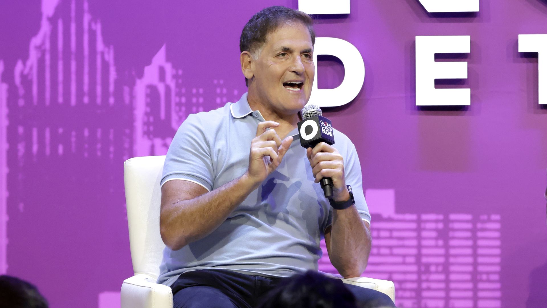 Mark Cuban speaks onstage during the Global Citizen NOW event at Hudson’s Detroit.