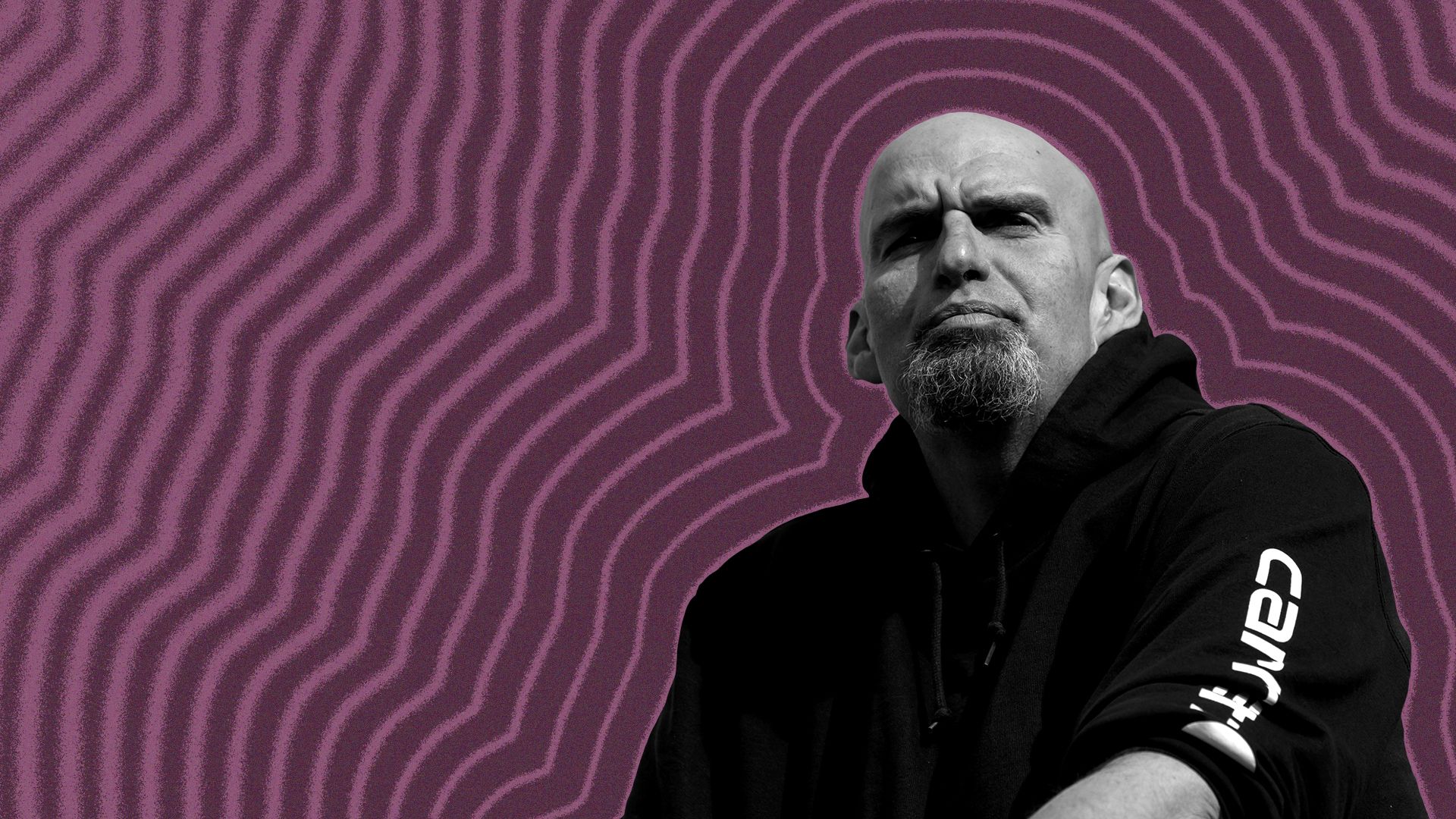 Photo illustration of John Fetterman with lines radiating from him.