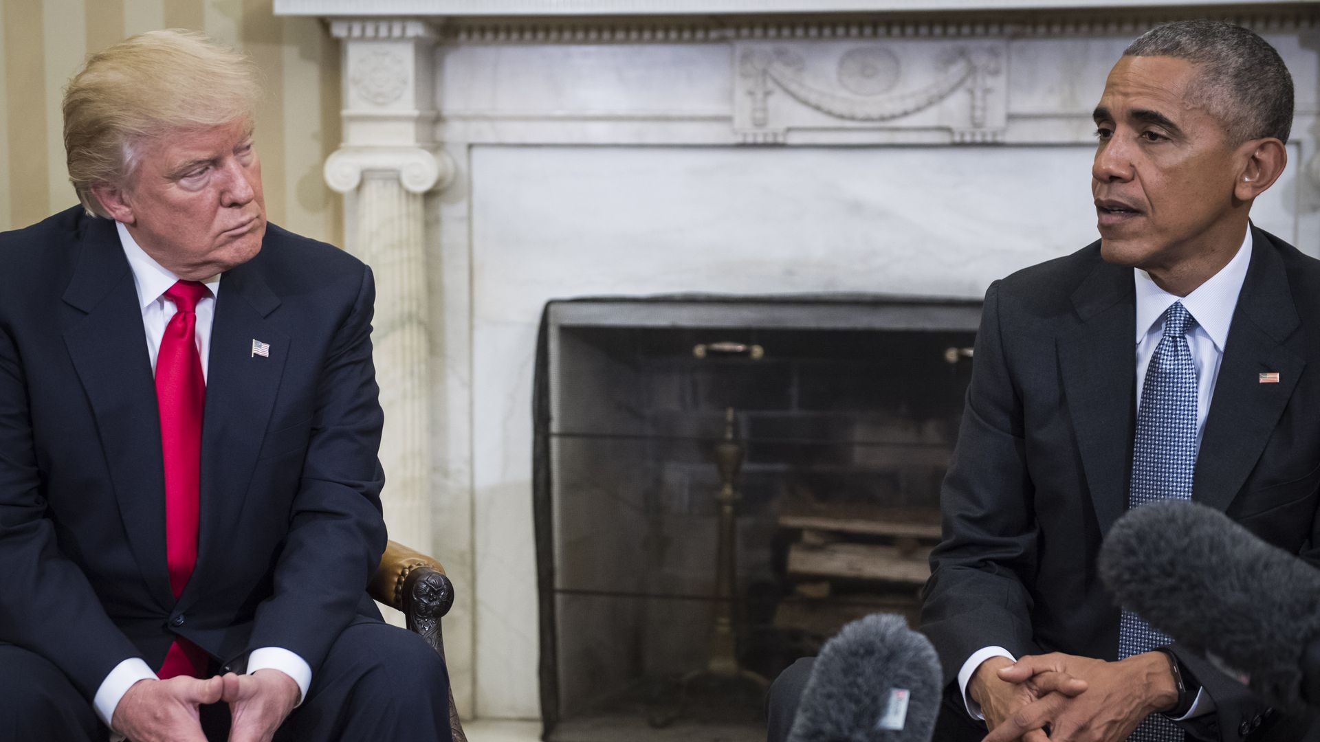 President Barack Obama and President Donald Trump in the Oval office
