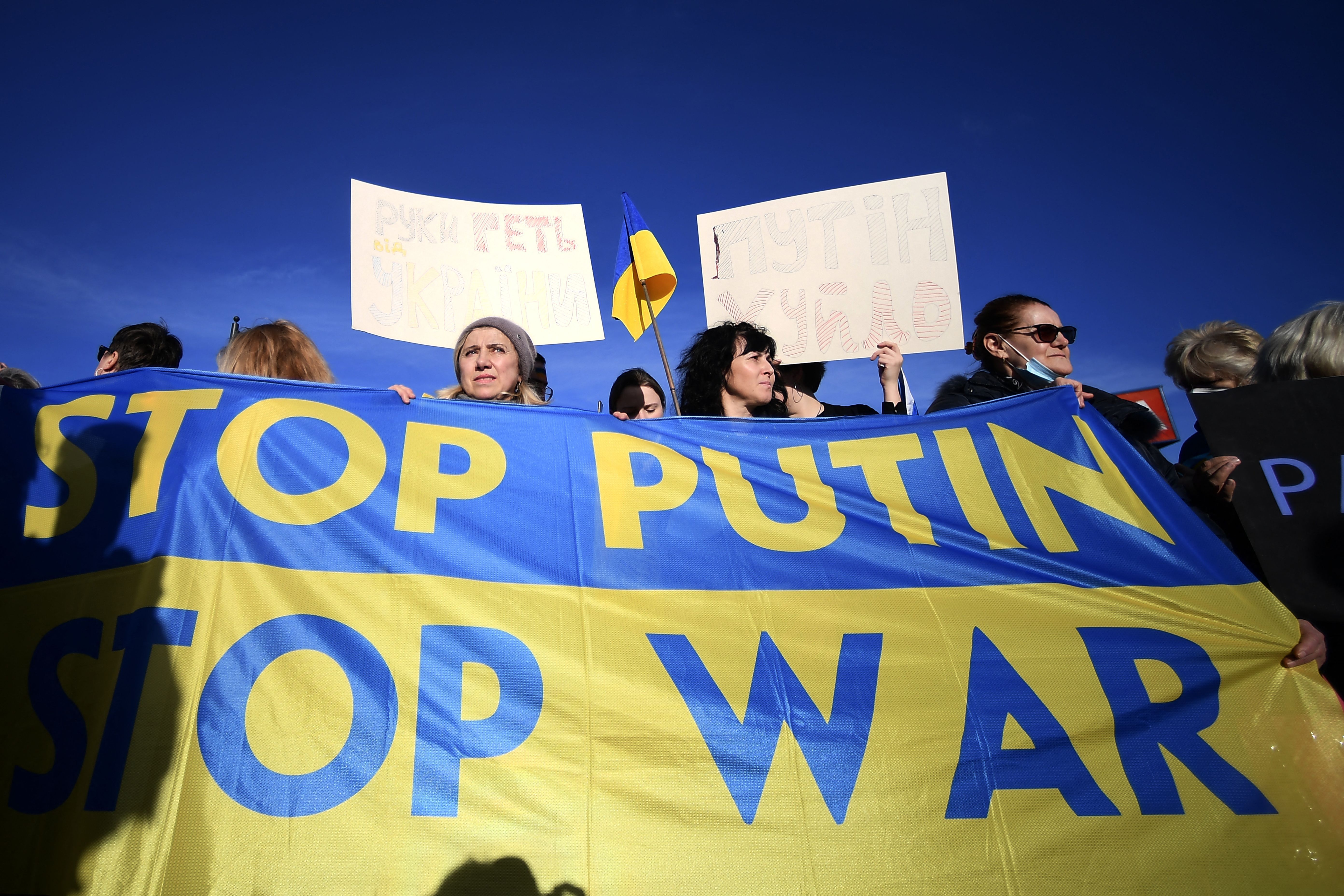 People protesting Russia's invasion in Rome on Feb. 24.