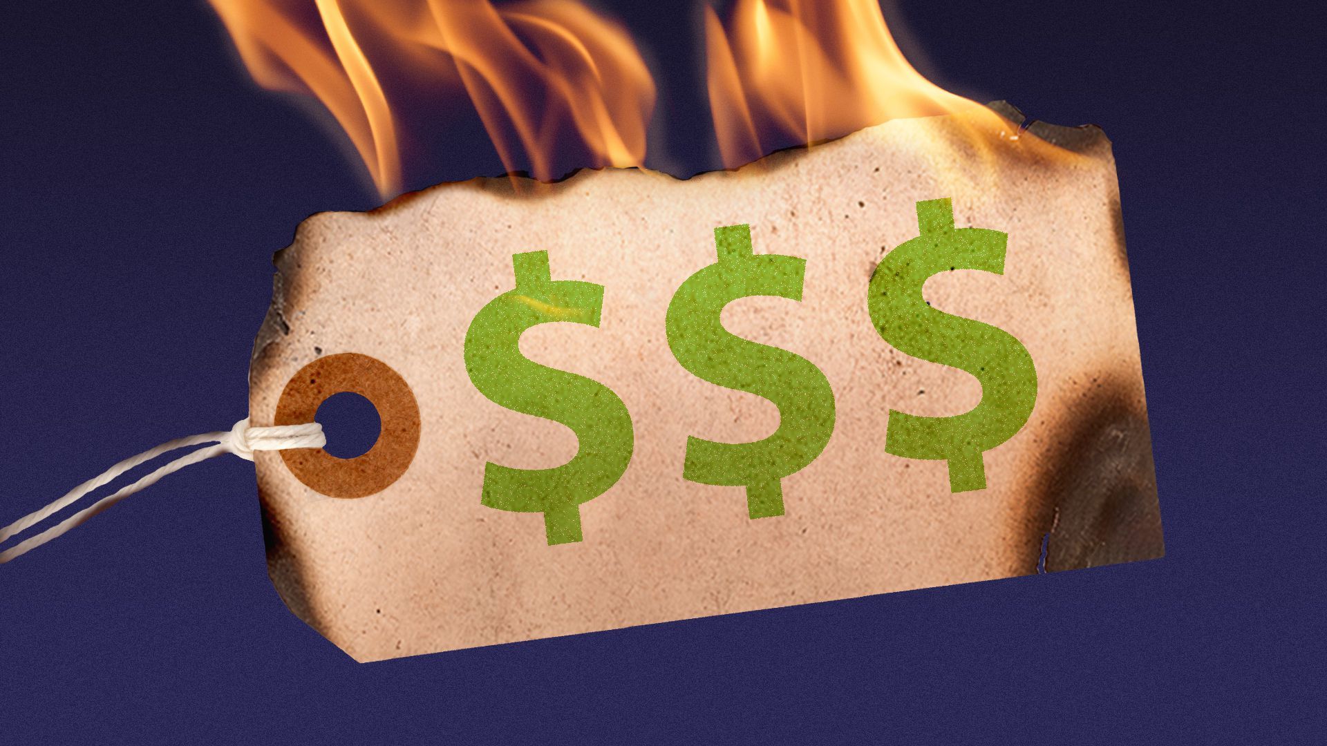 Illustration of a price tag on fire.