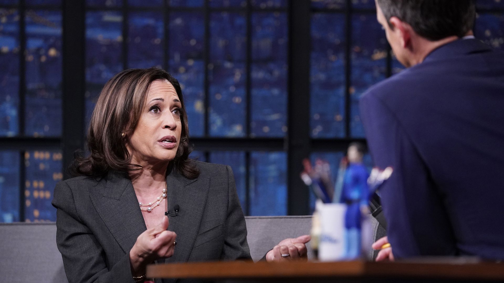Sen. Kamala Harris during an interview with host Seth Meyers on October 28