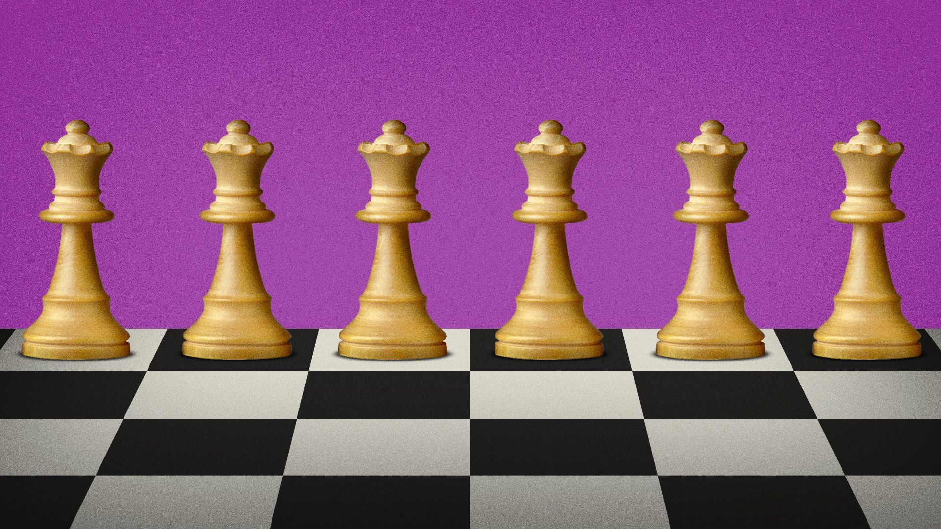 Illustration of only queen chess pieces lined up.